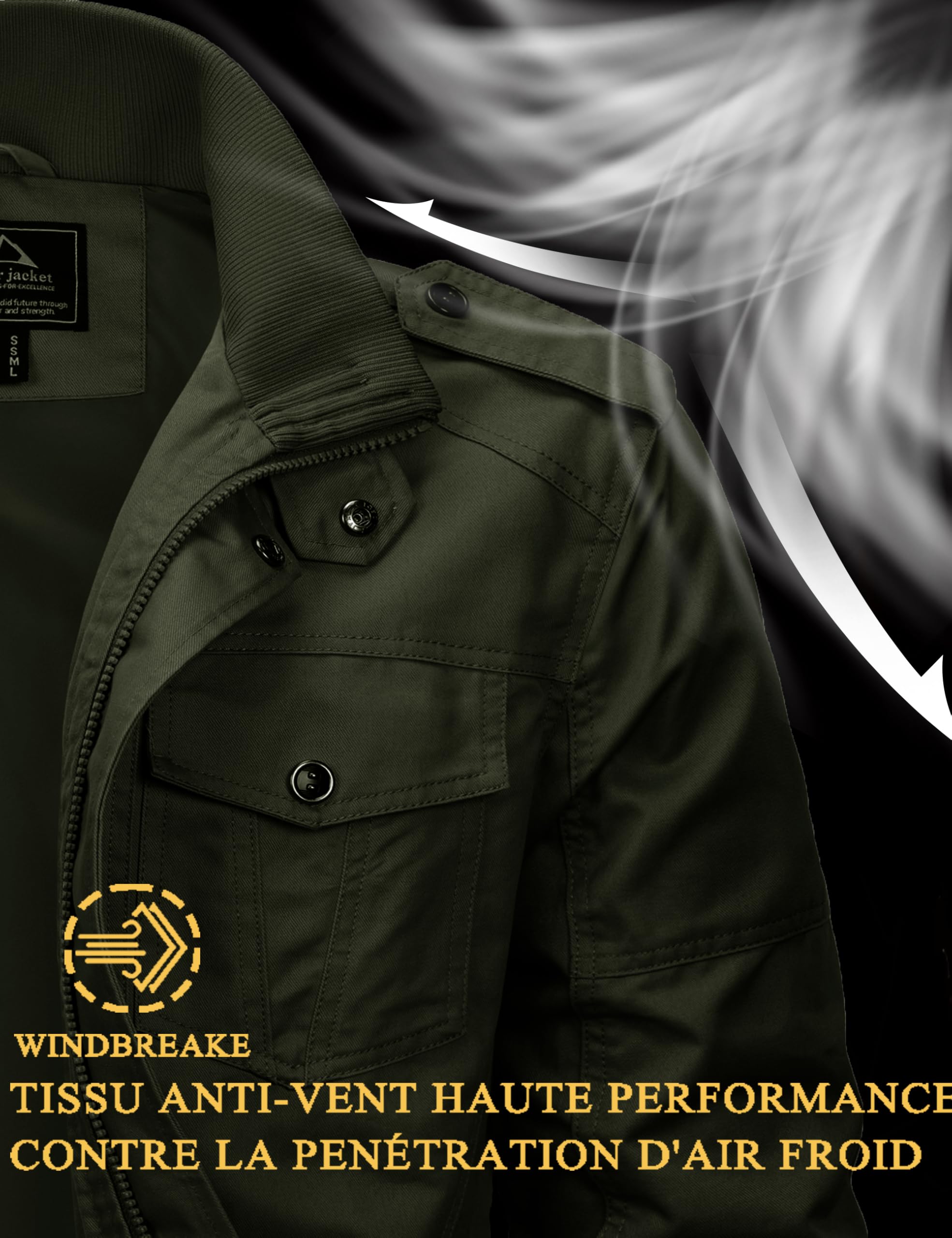MAGCOMSEN Blouson Cargo Militaire pour Hommes Léger Coupe-vent en Coton Décontracté Mi-saison avec Col Rabattu Zippe et Multipoches