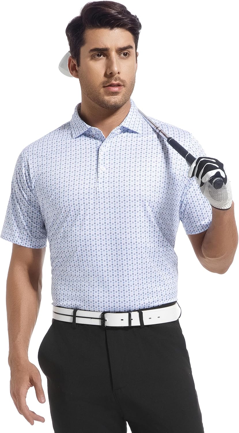 Alex Vando Mens Golf Shirt Moisture Wicking Classic Print Golf Shirts for Men - Image 2