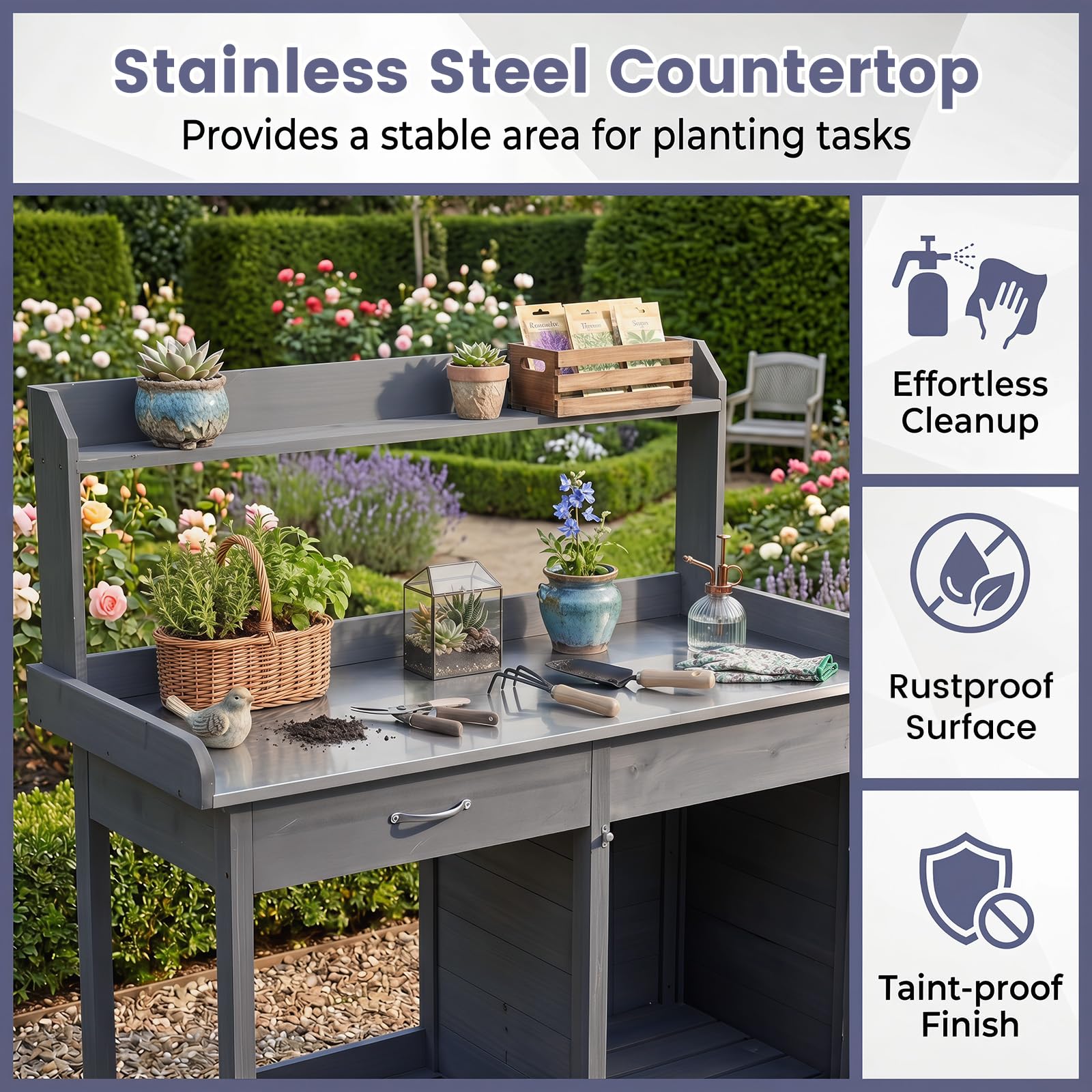 RELAX4LIFE Table de Rempotage en Bois 125CM, Table de Jardinage (Gris)