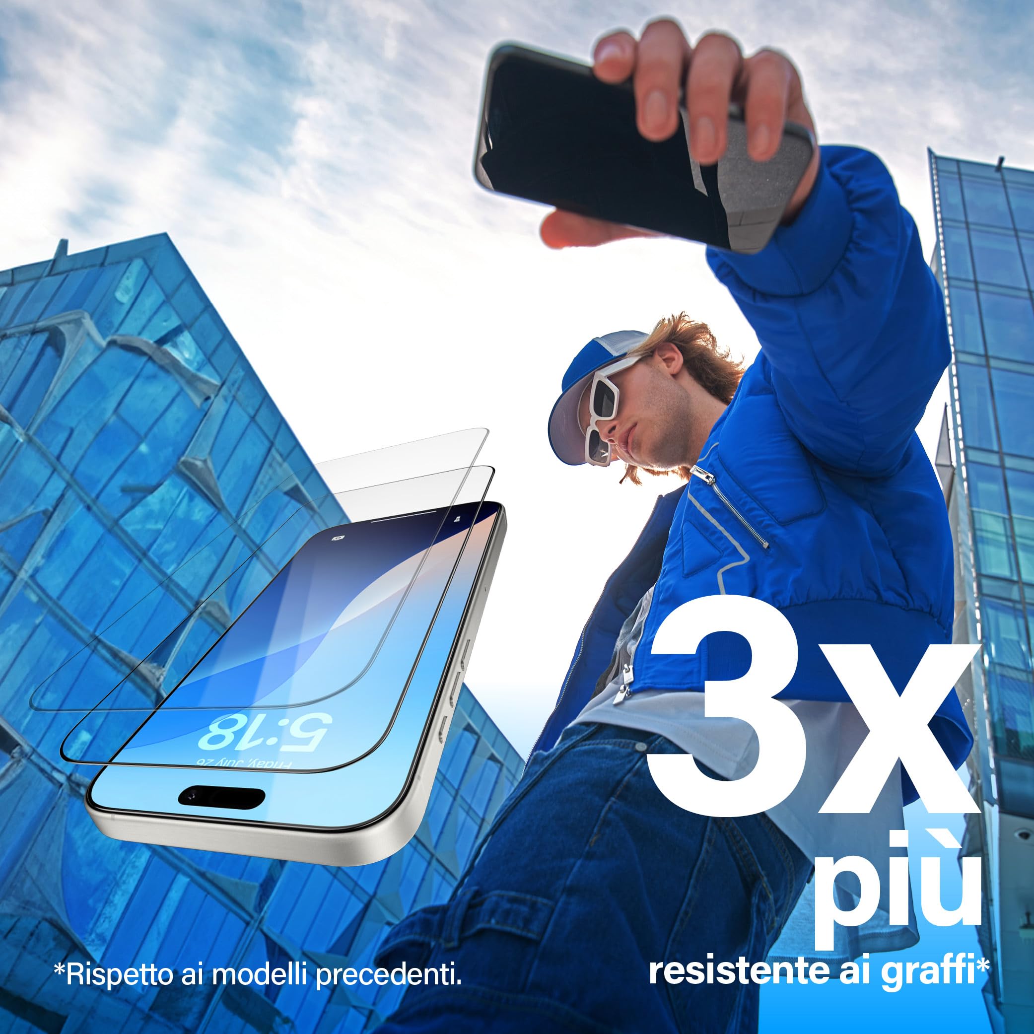 PanzerGlass Pellicola protettiva in vetro temperato per iPhone 16 Ultra Wide Fit, compatibile con cover, resistente ai graffi, resistente agli urti, applicazione facile