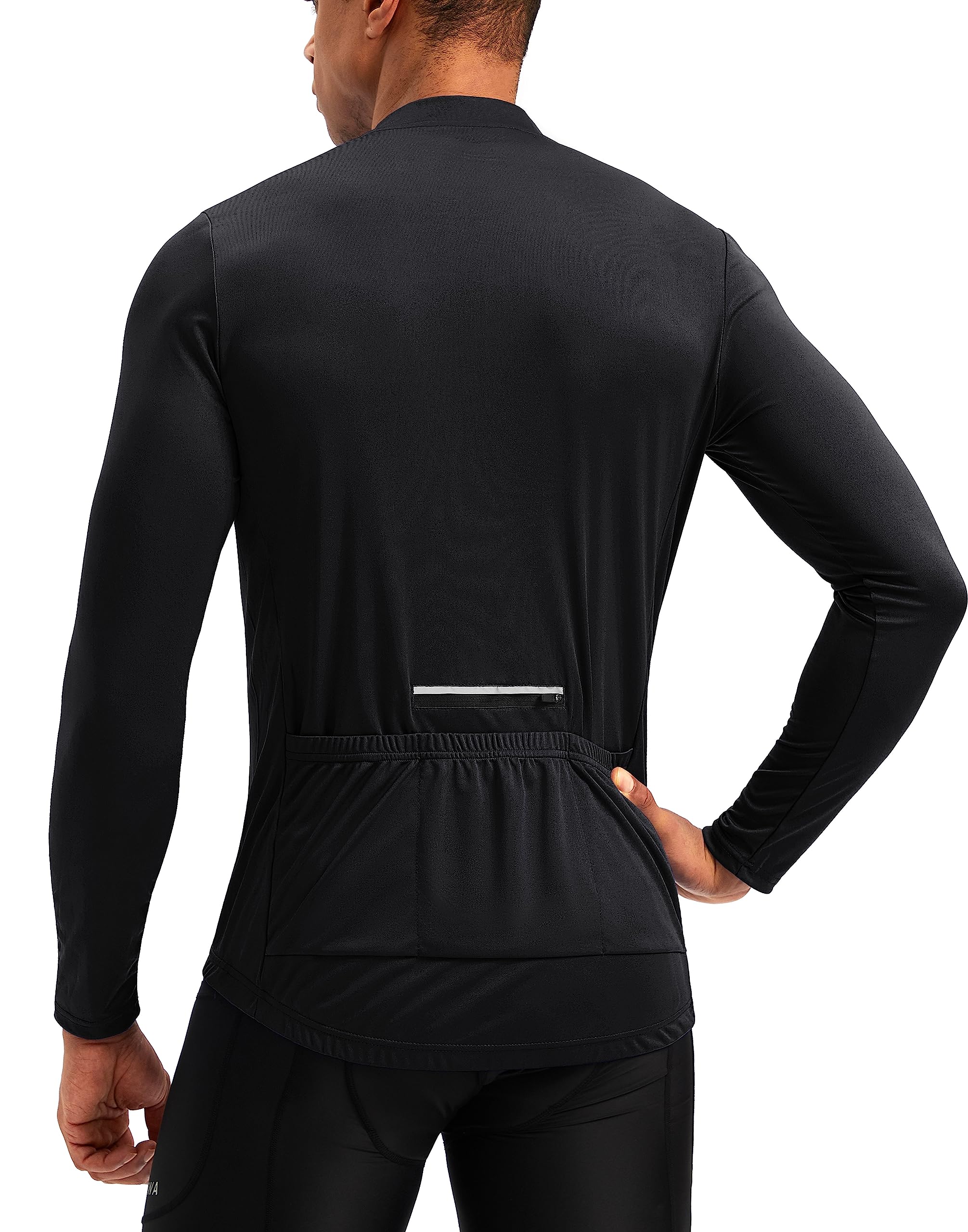 Bikewa Men's Cycling Jersey with 3+1 Rear Zipper Pockets Long Sleeve Moisture Wicking UPF 50+ Half Zip Riding Bike Shirts