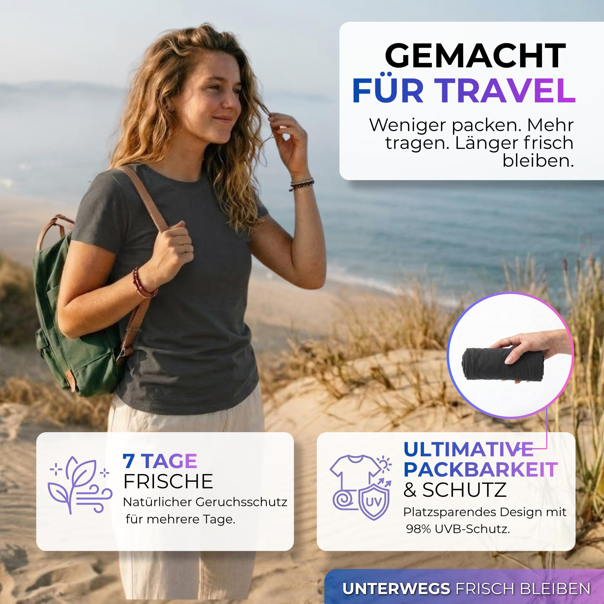 menique Damen 100% Merinowolle Kurzarm-Rundhals-T-Shirt, UPF 35 | Leichter atmungsaktiver Sommer-Baselayer, UV-Schutz, Thermounterwäsche und Sportshirt für Wandern Laufen Fitness, bequem