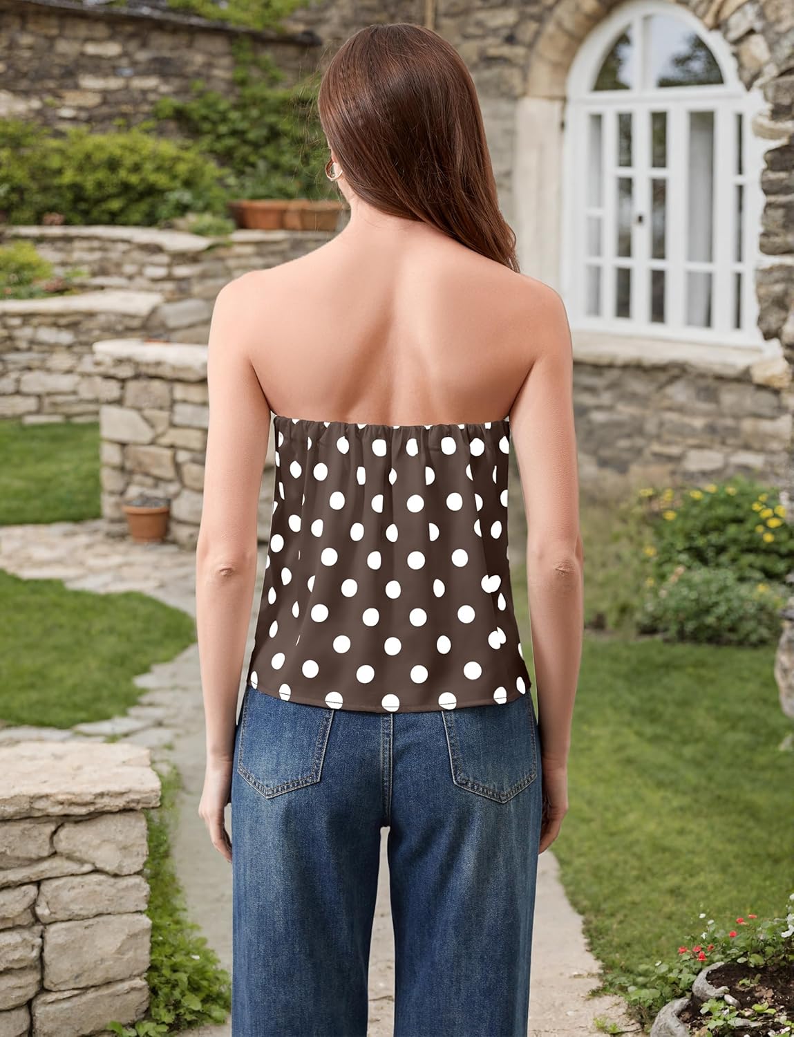 Womens Polka Dot Tube Tops Strapless Side Slit Tank Top Cute Backless Going Out Bandeau Top Y2k Tube Shirt Tops - Image 2