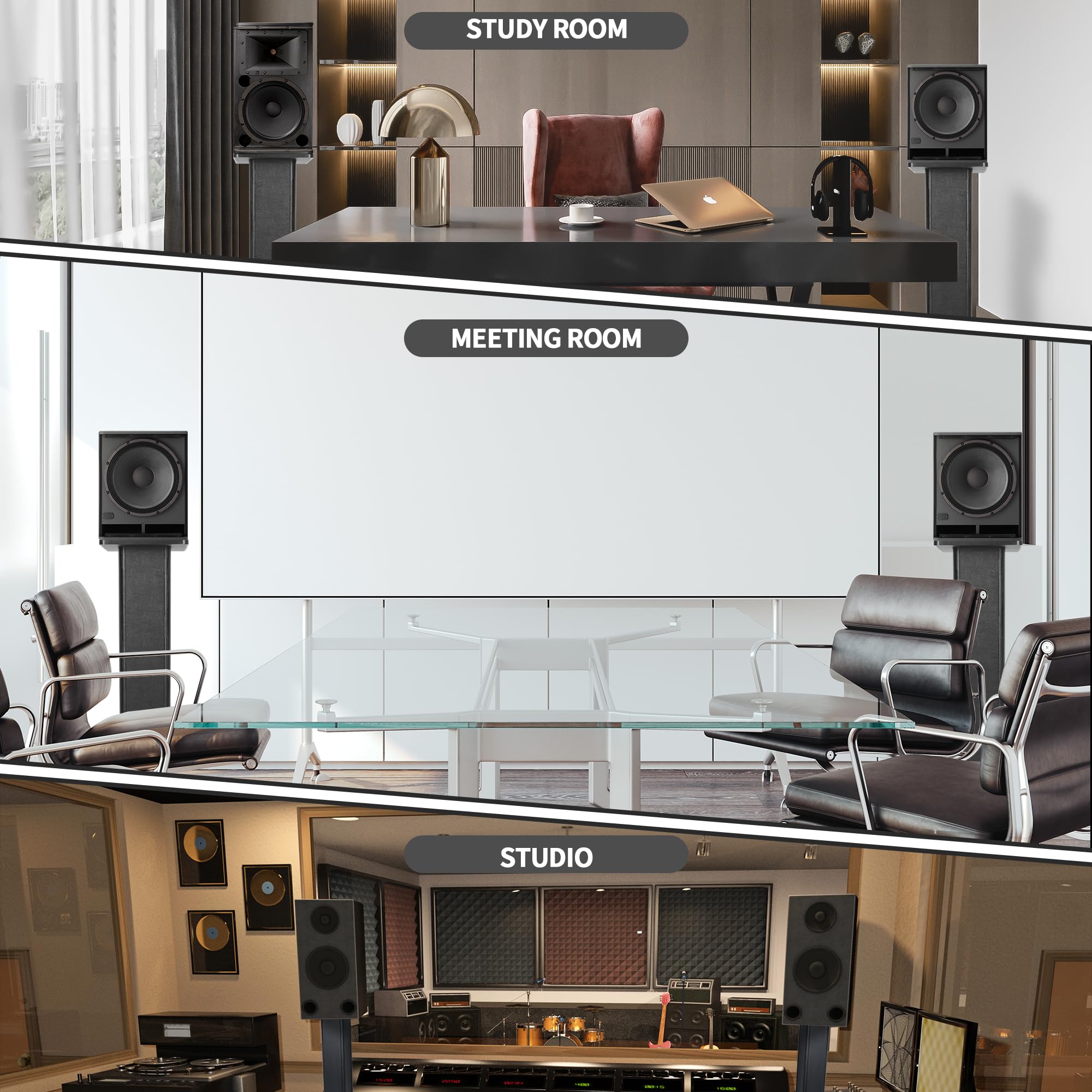 bimiti Coppia di supporti per altoparlanti da pavimento universali con venature del legno, resistenti e surround, per home theater, con funzione di sintonizzazione con riempimento a sabbia, colore