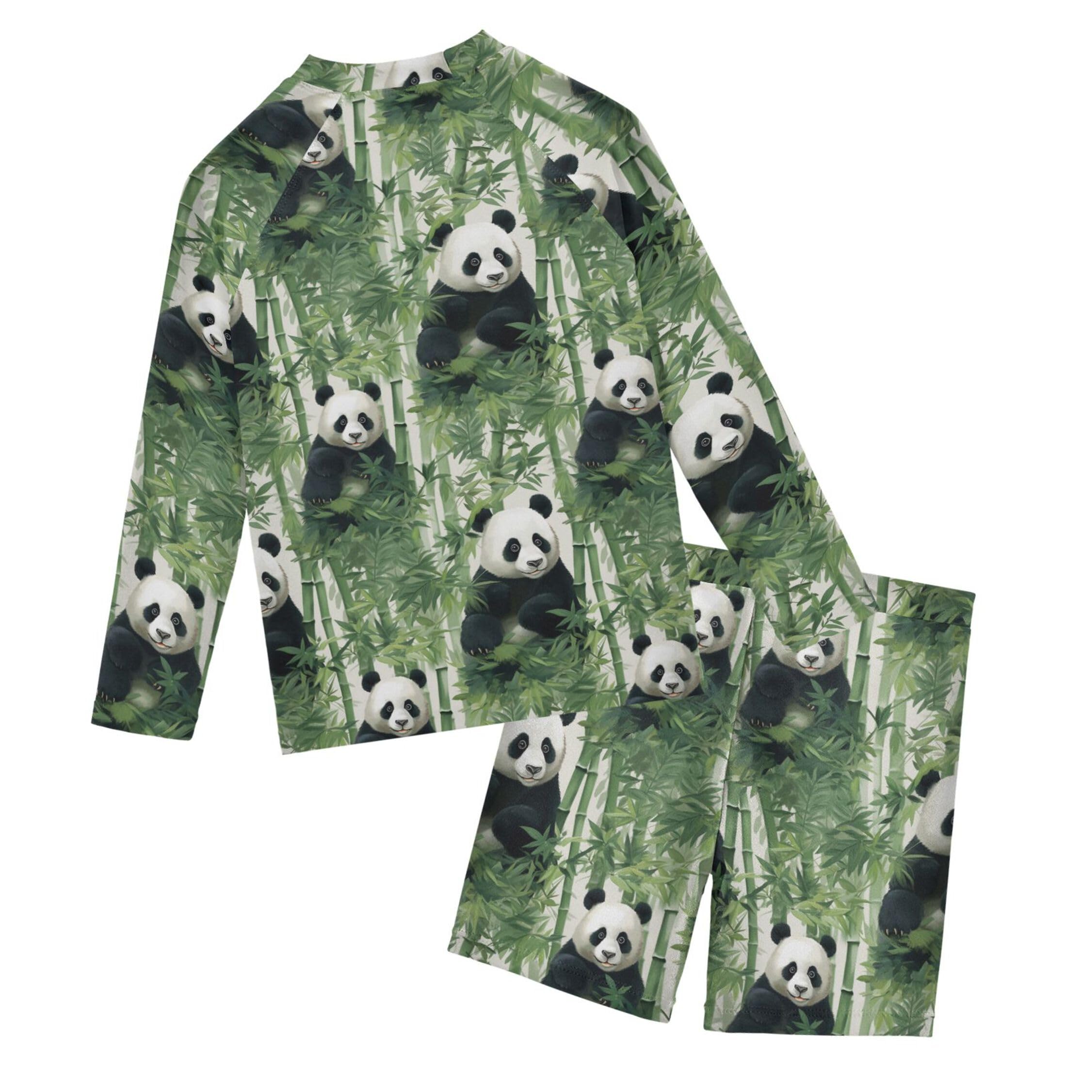 Panda Animal Bamboo Baby Boys' Toddler Long Sleeved Rashguard Swim Bathing Suit Set B0402759