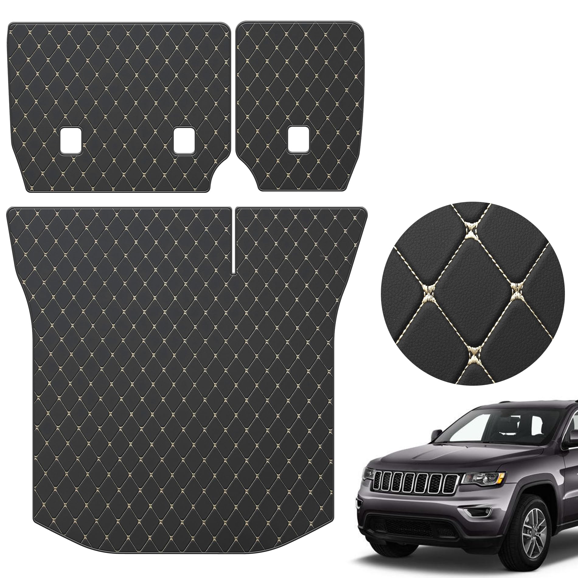 Cargo Liner & Backrest Mat for 2011-2021 Jeep Grand Cherokee - Custom Fit PU Leather Trunk Mat & Rear Backrest Protector - All Weather Easy to Clean Waterproof Anti-Slip Cargo Mats