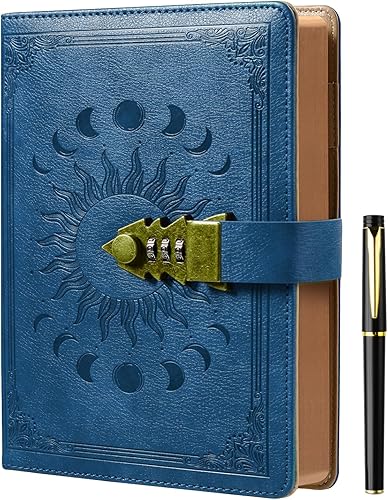 ZXHQ Diario con cerradura para mujeres y hombres, diario secreto para niñas, cuaderno de escritura de cuero recargable, tamaño A5 (8.5 x 5.9