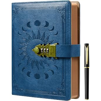 ZXHQ Diary with Lock - A5 Notebook with Pen Set Refillable Leather Journal with Vintage Leather Cover and Colourful Page Border for Girls Women Men and Teenagers A5 Size 21 x 15 cm