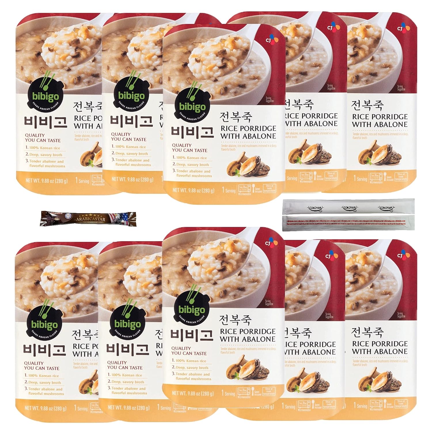 BIBIGO Korean Porridge Combo - Avalon Rice (180ml x 5), Sweet Pumpkin(180ml x 2), Mushroom & Vegetable(180ml x 2), and Sweet Red Bean(180ml x 1) Combo (Abalone 10 Packs)