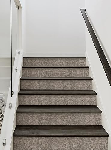 Miniatura 2 de Damask Weaves - Tiras elevadoras de escaleras con aspecto texturizado para despegar y pegar (paquete de 6, 48 pulgadas de ancho x 7 pulgadas de