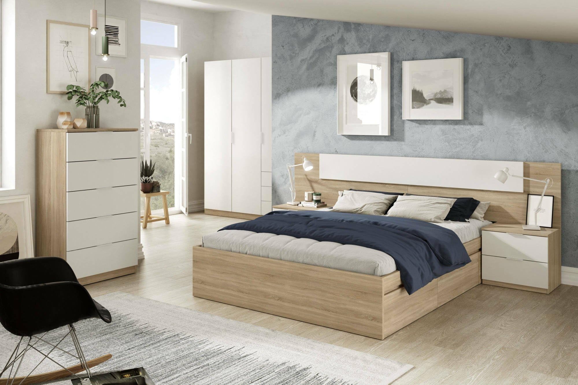 Dmora - Cassettiera Mesquite, Settimanale a 5 cassetti, Mobile Comò per camera da letto, Settimanale moderno, 60x40h110 cm, Rovere e Bianco