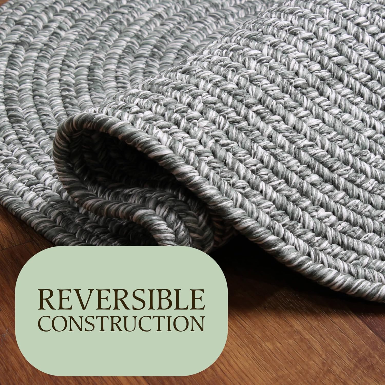 Sage Green Braided Rug 2' X 3' Oval Premium Indoor Outdoor Rug for Entryway, Kitchen, Bathroom - Made in USA