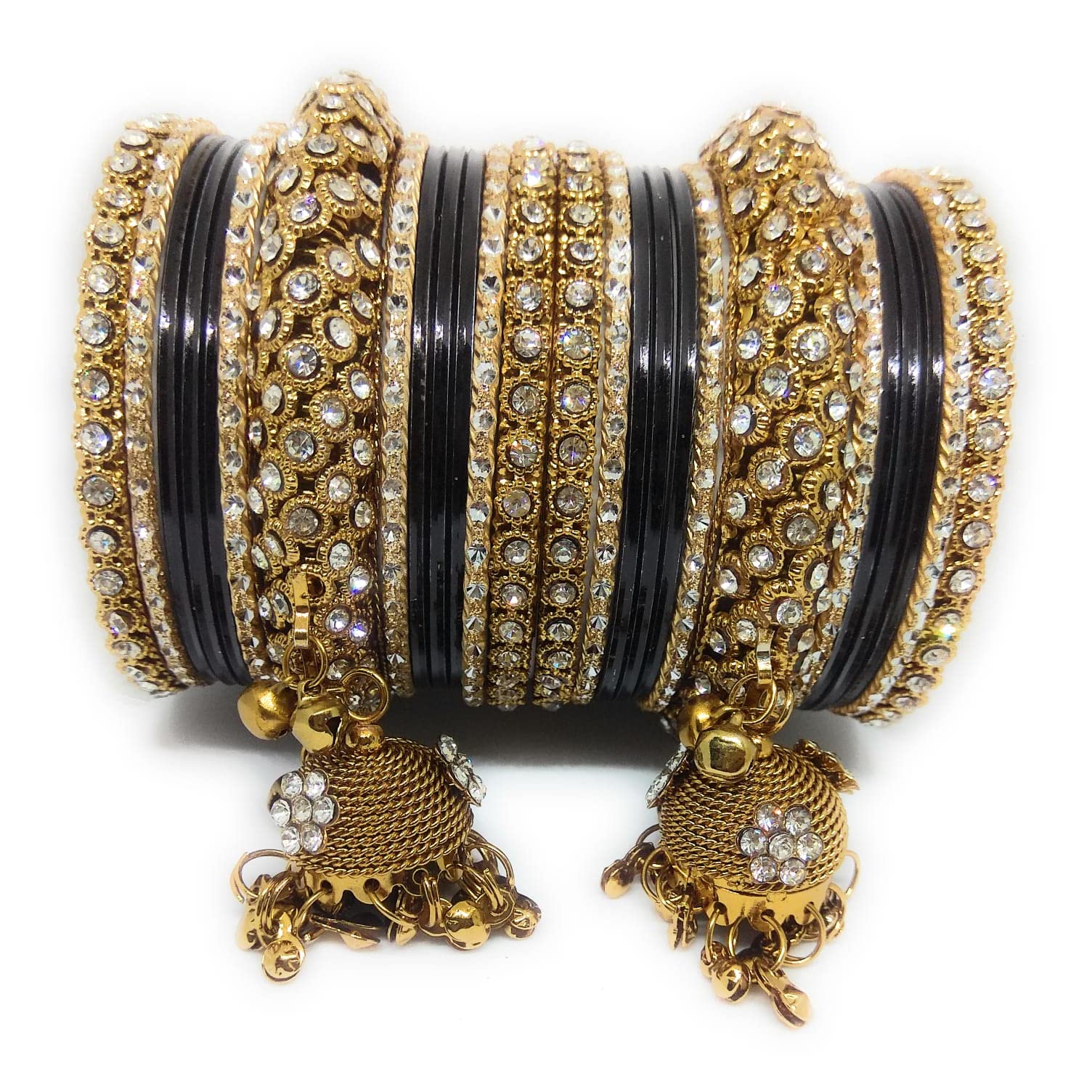 CELESTE GALLERY Womens Dulhan Bangles Set, Bridal Bangles Set, Punjabi Chuda Fashion Antique Stones Wedding Bridal Brass Bangles Set, Golden Bangle set_Black_2.10 (B0BMB3MVFZ) Amazon Price History, Amazon Price Tracker