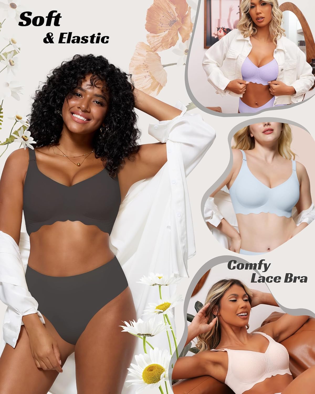 Soft Wireless Bra Comfortable Seamless Full Coverage Push Up Lace Everyday No Show Bras for Women - Image 6