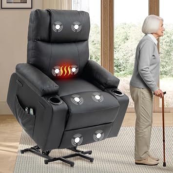 Leather Power Lift Recliner Chair for Elderly, with Massage & Heat