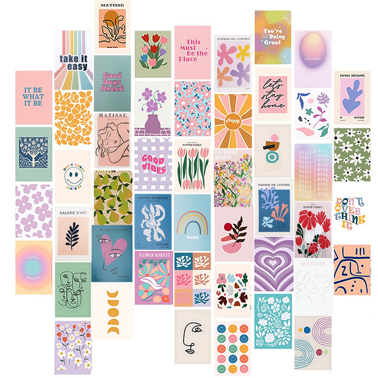 SOWBUD Wall Collage Kit 50pcs Room Decor Aesthetic Pictures Danish Pastel Picture Preppy Stuff for Teen Girls Wall Art Cute Posters for Room Bedroom