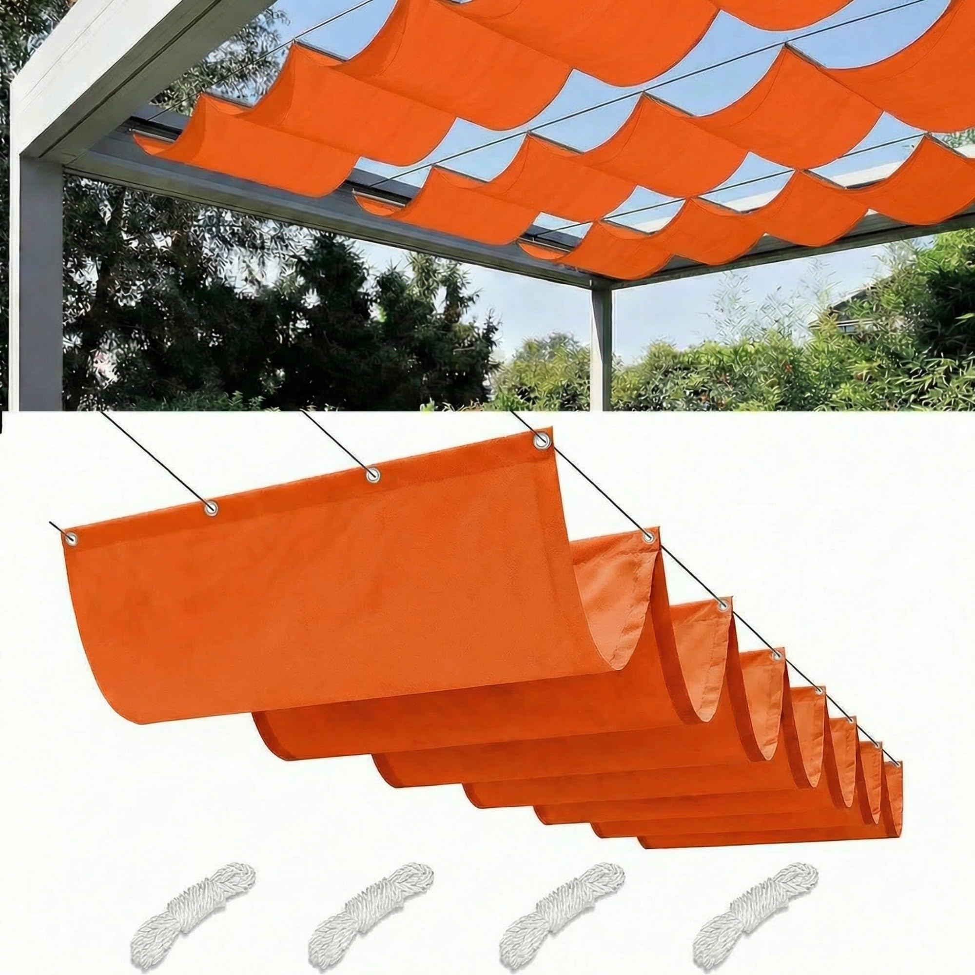 Retractable Wave Sun Shade Sail Waterproof Pergola Cover 95% UV Protection Outdoor Awning Canopy with Ropes for Patio Garden Deck Porch BBQ Shelter Privacy Screen Summer(Orange-Red,1x4M(L x W))