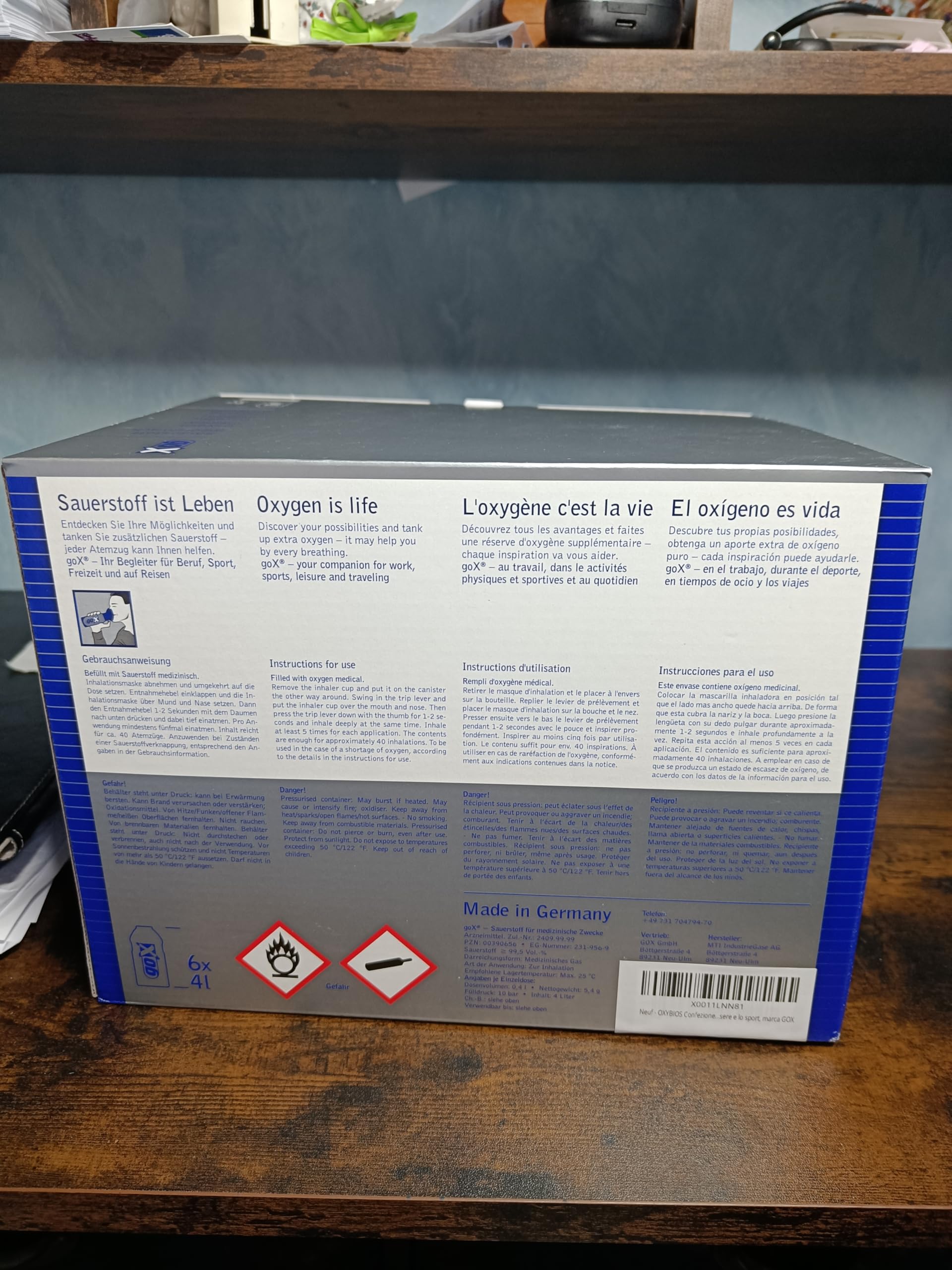 Gox - Packung mit 6 Flaschen Sauerstoff pur 4L
