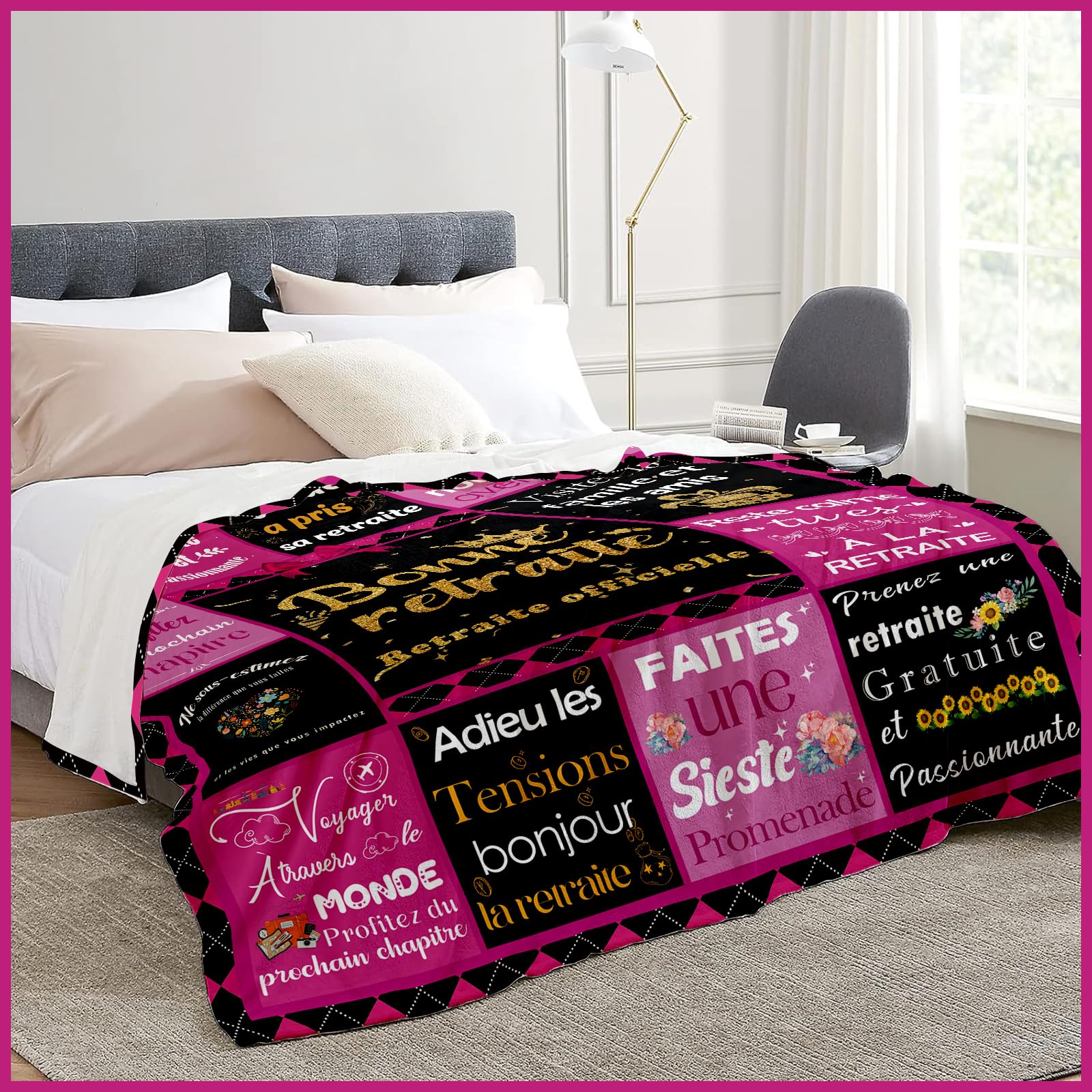 NlsqEU Regalo di Pensionamento, Coperta Pensionamento per Donne e Uomini, Coperta di Flanella per Pensionamento Regalo di Buon Pensionamento 59 * 51 Pollici (Francese