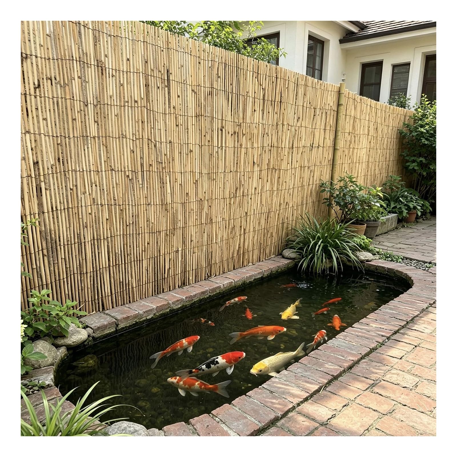 Privacy Screen Garden, Natural Reed Fence Screening, Privacy Fencing, Fence Screen Netting Cover for Patio, with Cable Ties (3x3m/9.8x9.8ft,Natural White Cord)
