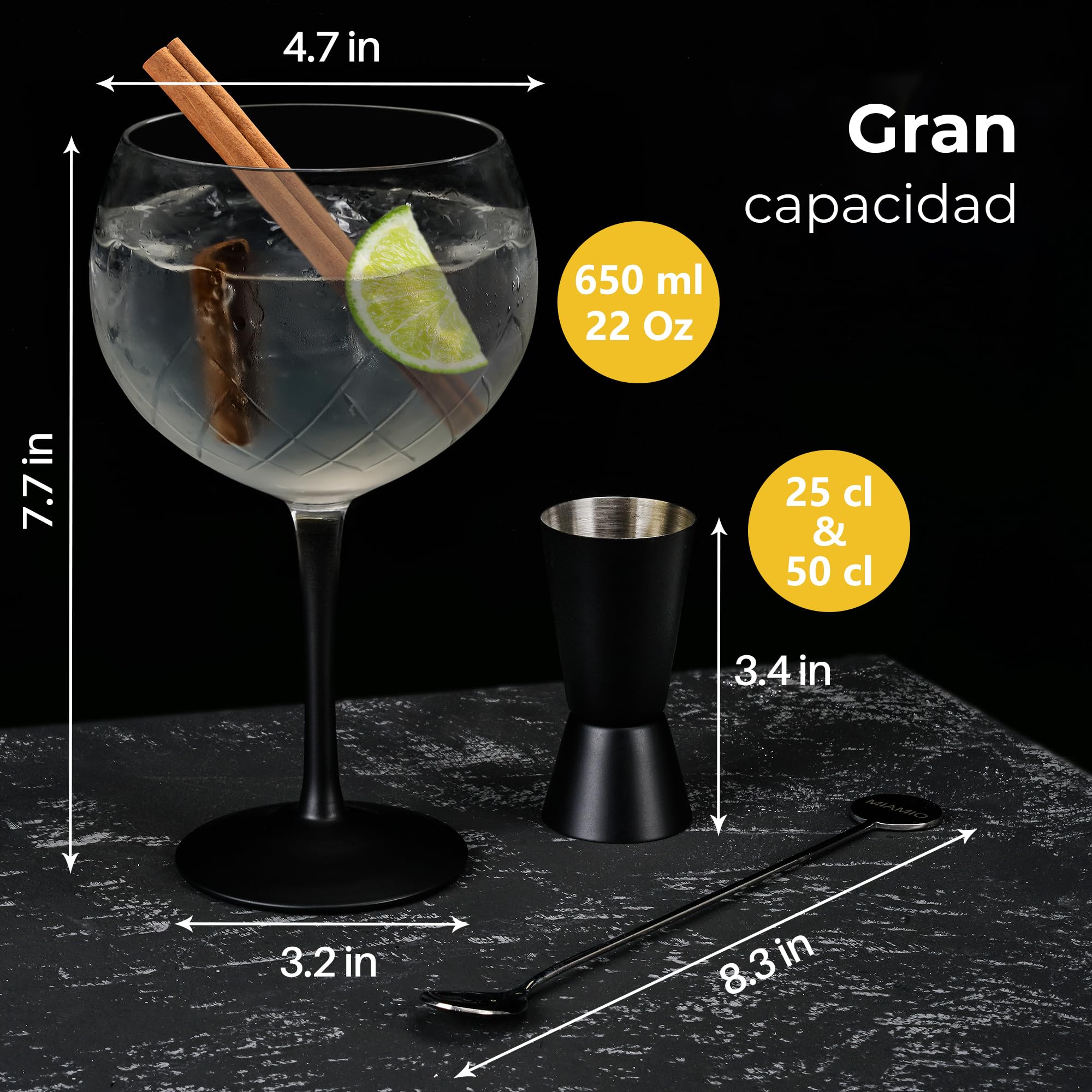 MIAMIO - set de 2 copas de ginebra 650 ml Crystaluna para cocina | Copas de ginebra para gin tonic y cócteles, 650 ml, Crystaluna. Diseño moderno y práctico para la cocina y el día a día.