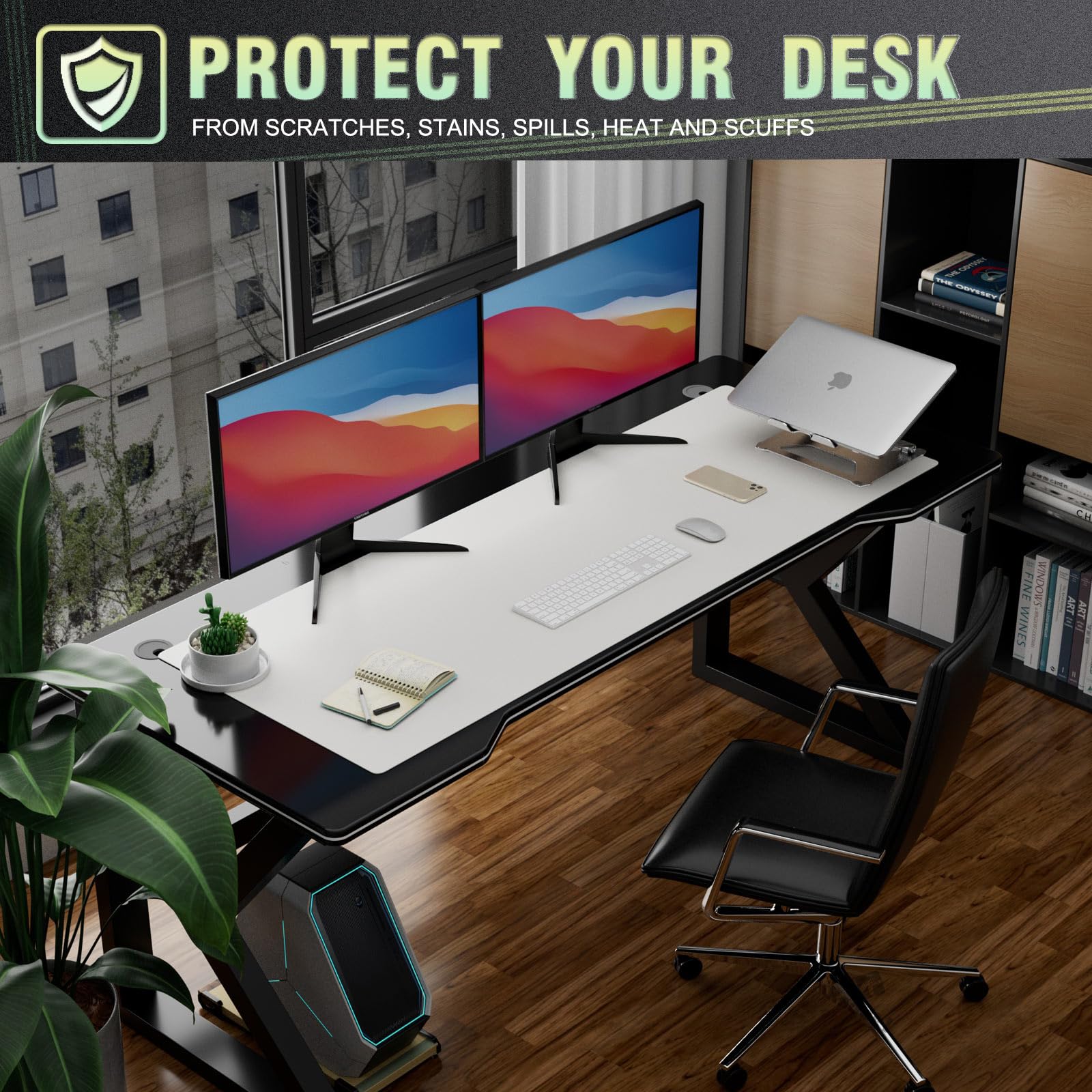 K KNODEL Tappetino Scrivania, Sottomano Scrivania, 120cm x 43cm in Similpelle PVC, Tappetino per Laptop, Copri Scrivania, Doppia Facciata (Bianco)