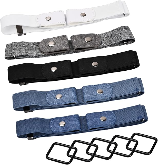suchkawe 5 Pcs No Buckle Elastic Belts for Women Mens Invisible Stretch Waist Belt with 2 Buckle Adjustable Jeans Pants Dress Stretch Waist Belt 23.6-31.4 Inches