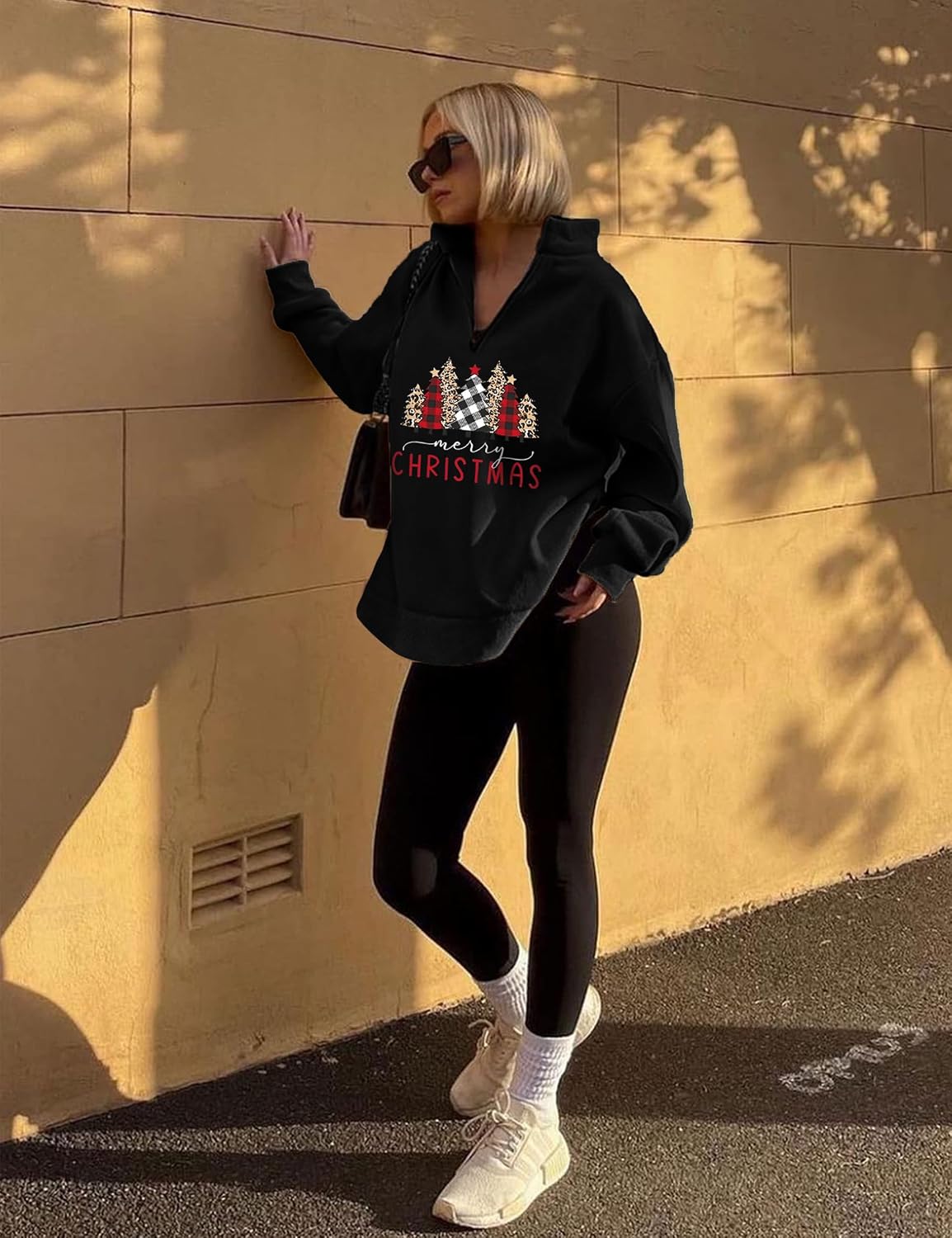 Womens Oversized Christmas Sweatshirt Half Zip Pullover Long Sleeve Quarter Zip Tops Xmas Teen Girls Fashion Clothes