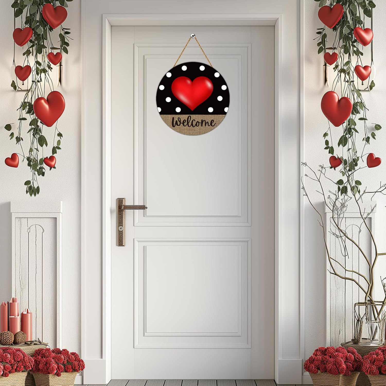 Valentines Day Door Decorations Heart Wreath Heart Wall Decor Wooden Valentines Day Wreaths for Front Door Hanger Welcome Sign Hanging Decorations for Porch Wall Indoor Home Decor
