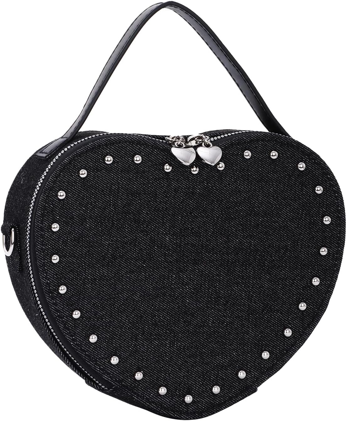 Oweisong Denim Heart Purse for Women Gothic Studded Crossbody Bag Retro Jean Shoulder Bag Casual Handbag Tote