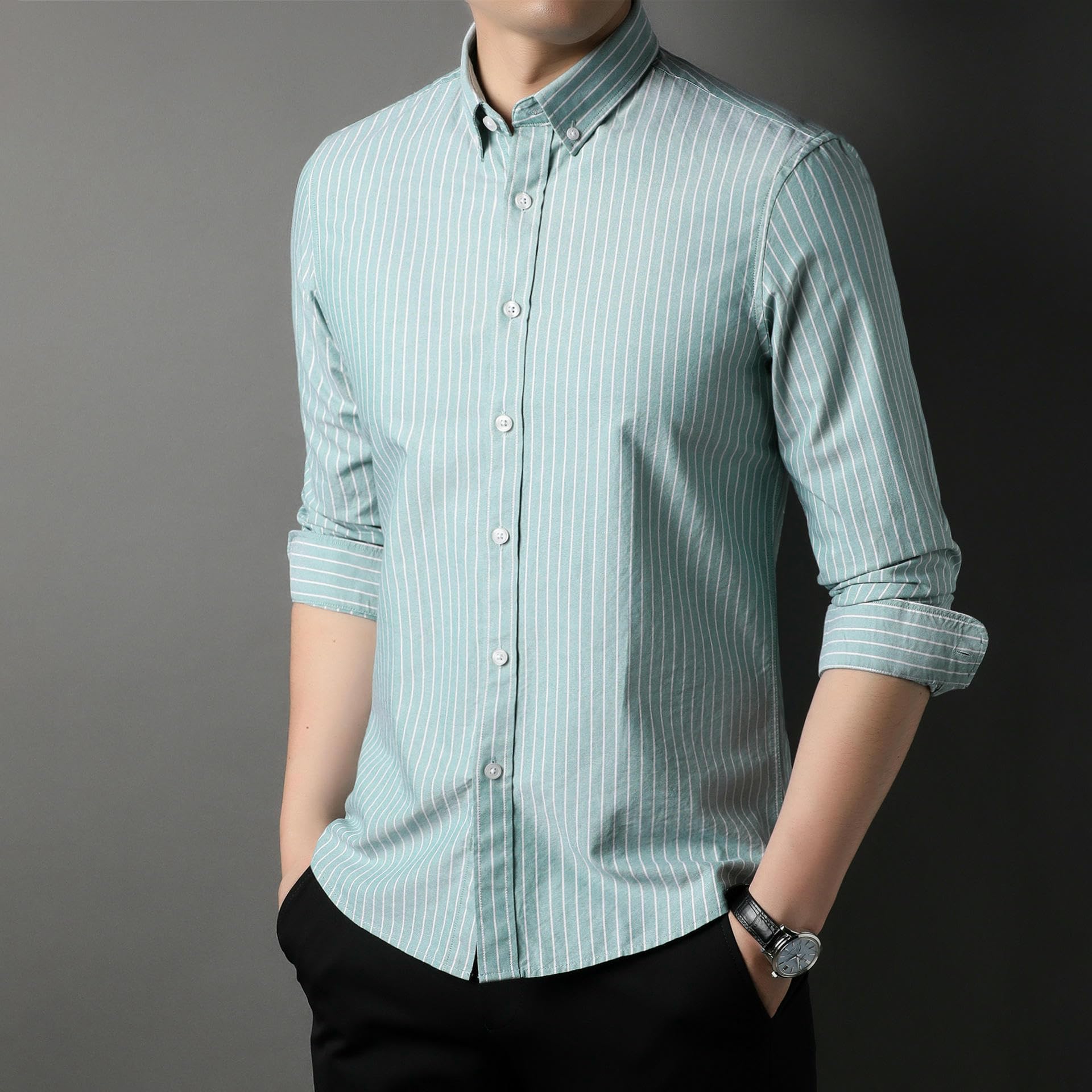 Camicia da uomo in cotone a maniche lunghe a righe verticali primavera autunno senza pieghe
