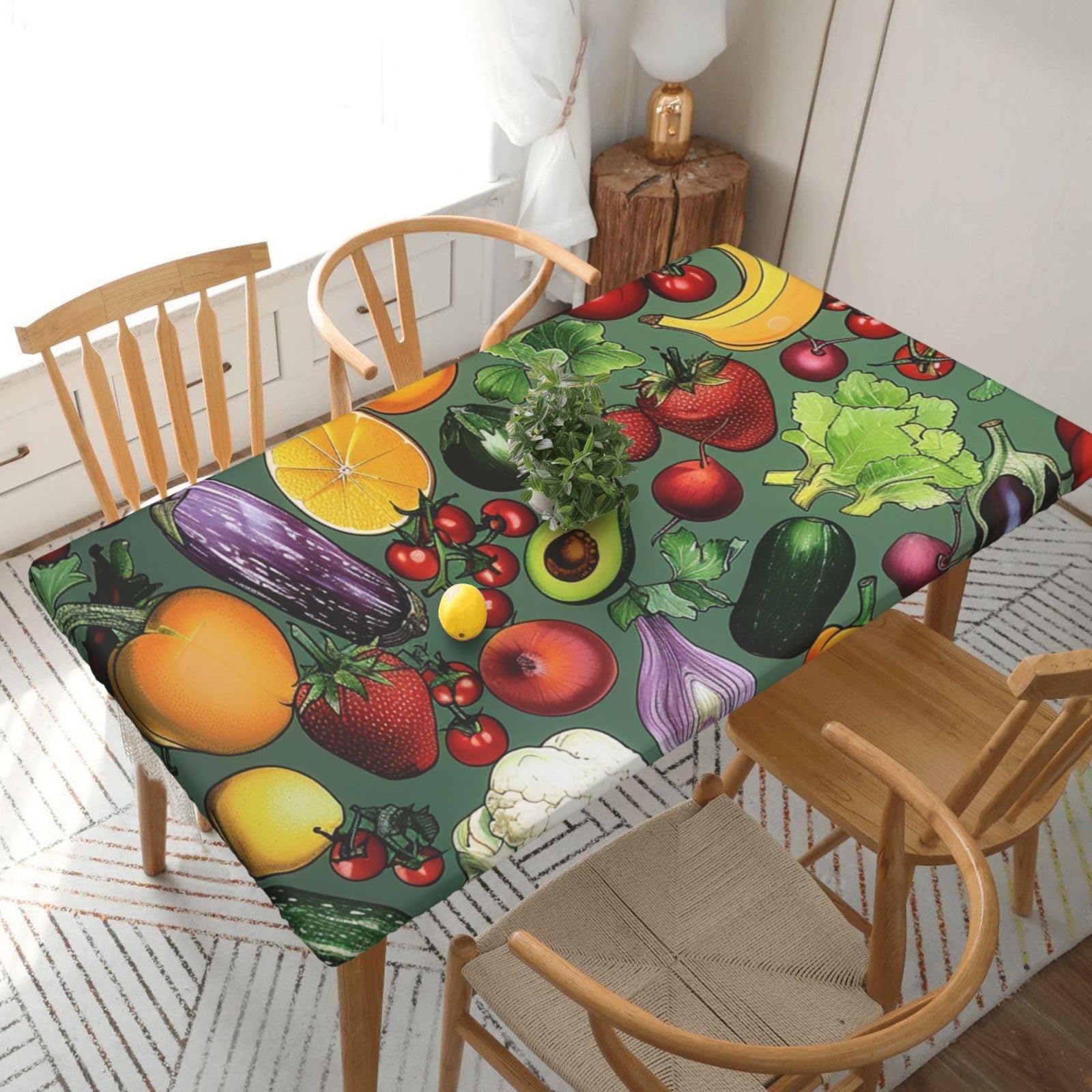 WPKJU Vegetable Fruit Printed Tablecloths 5ft Rectangular Table Covers Washable Polyester Decorative Table Cloth for Dining Table Picnic Wedding