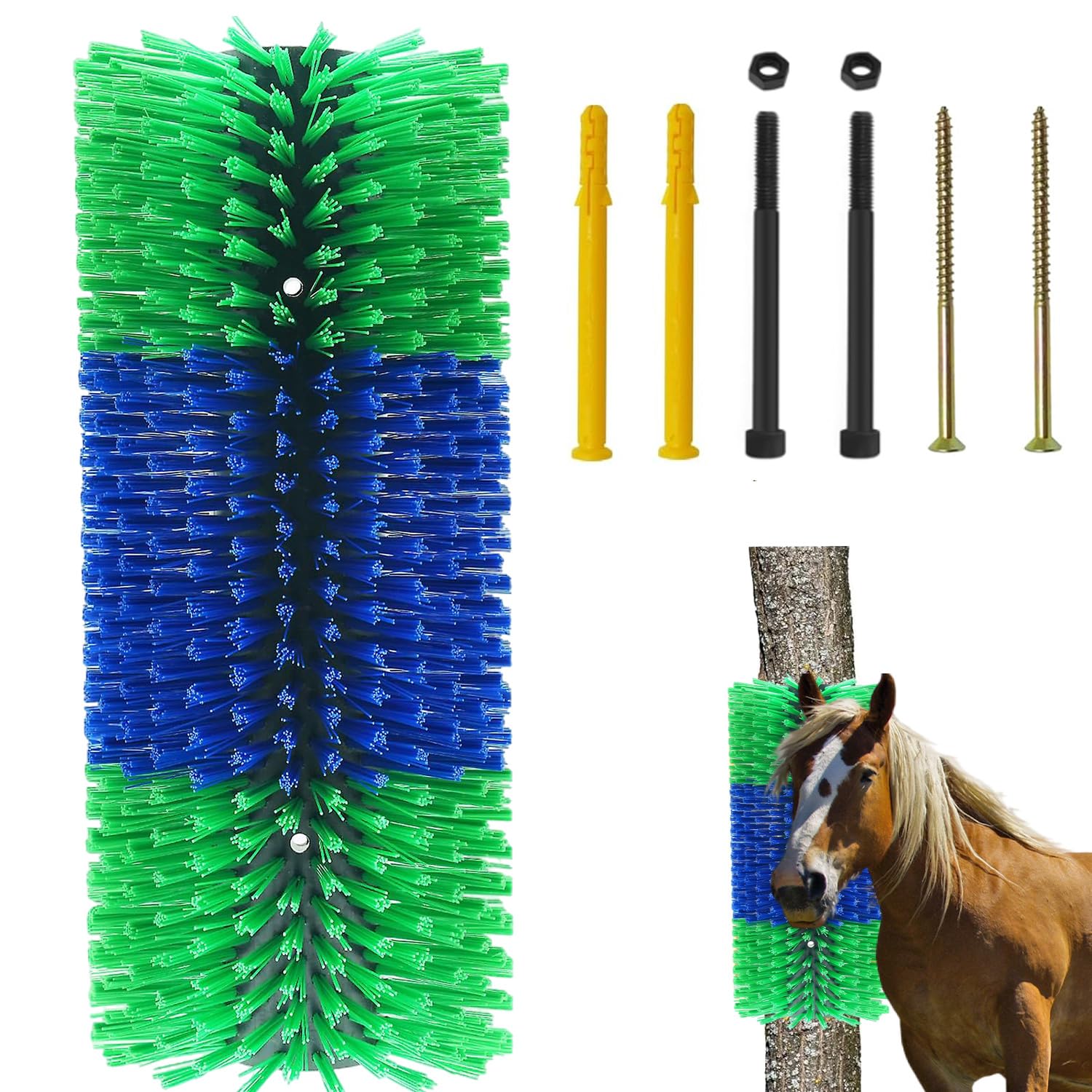Spazzola universale antigraffio per cavalli con 4 viti, spazzola semicircolare, 45 cm, spazzola massaggiante per pecora, cavallo, mucca, maiali, durevole ed elastica