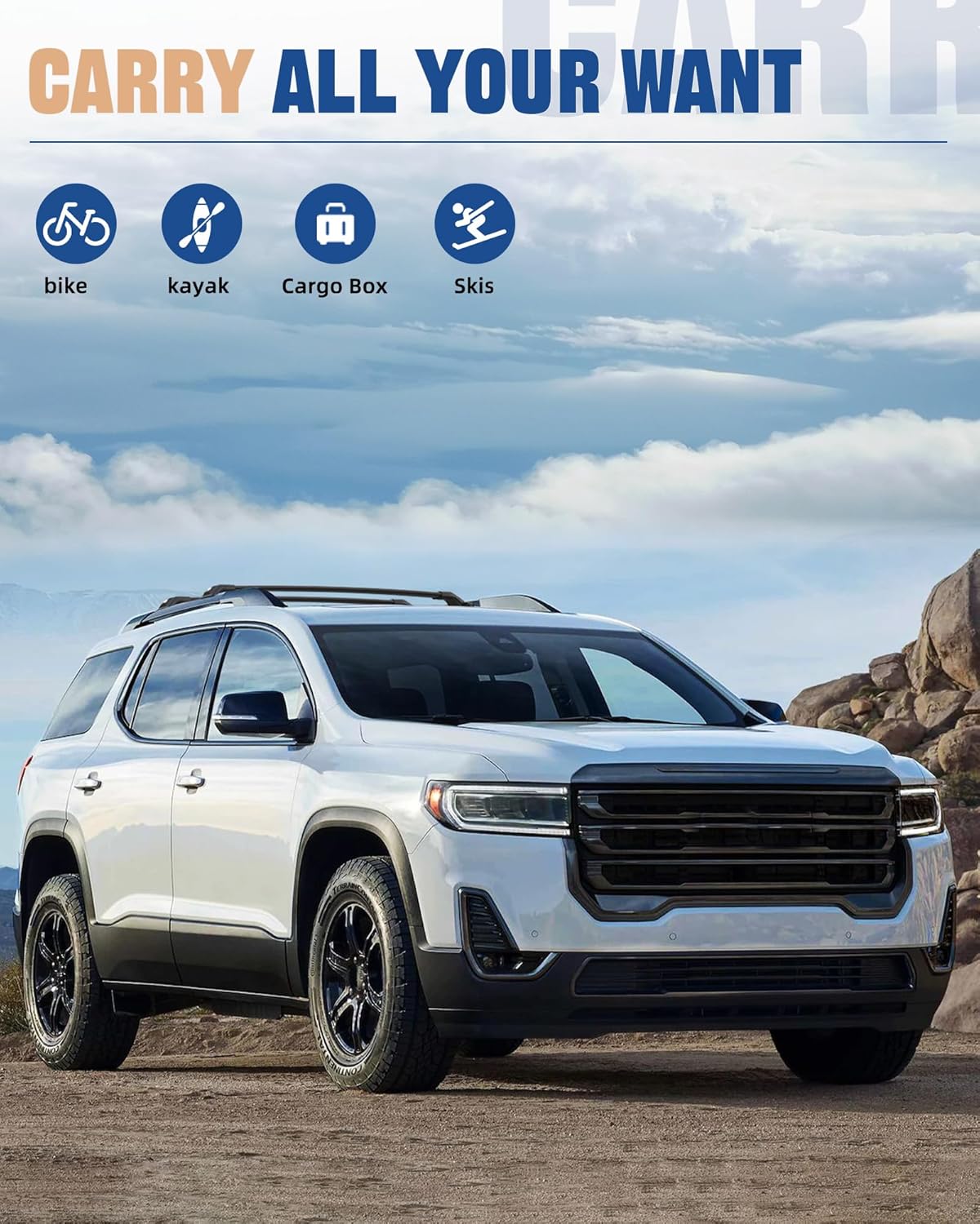 265lbs Lockable Heavy Duty Roof Rack Cross Bar for GMC Acadia 2017-2023 Cargo Bar Multi Functional Design for Bike Kayak Luggage