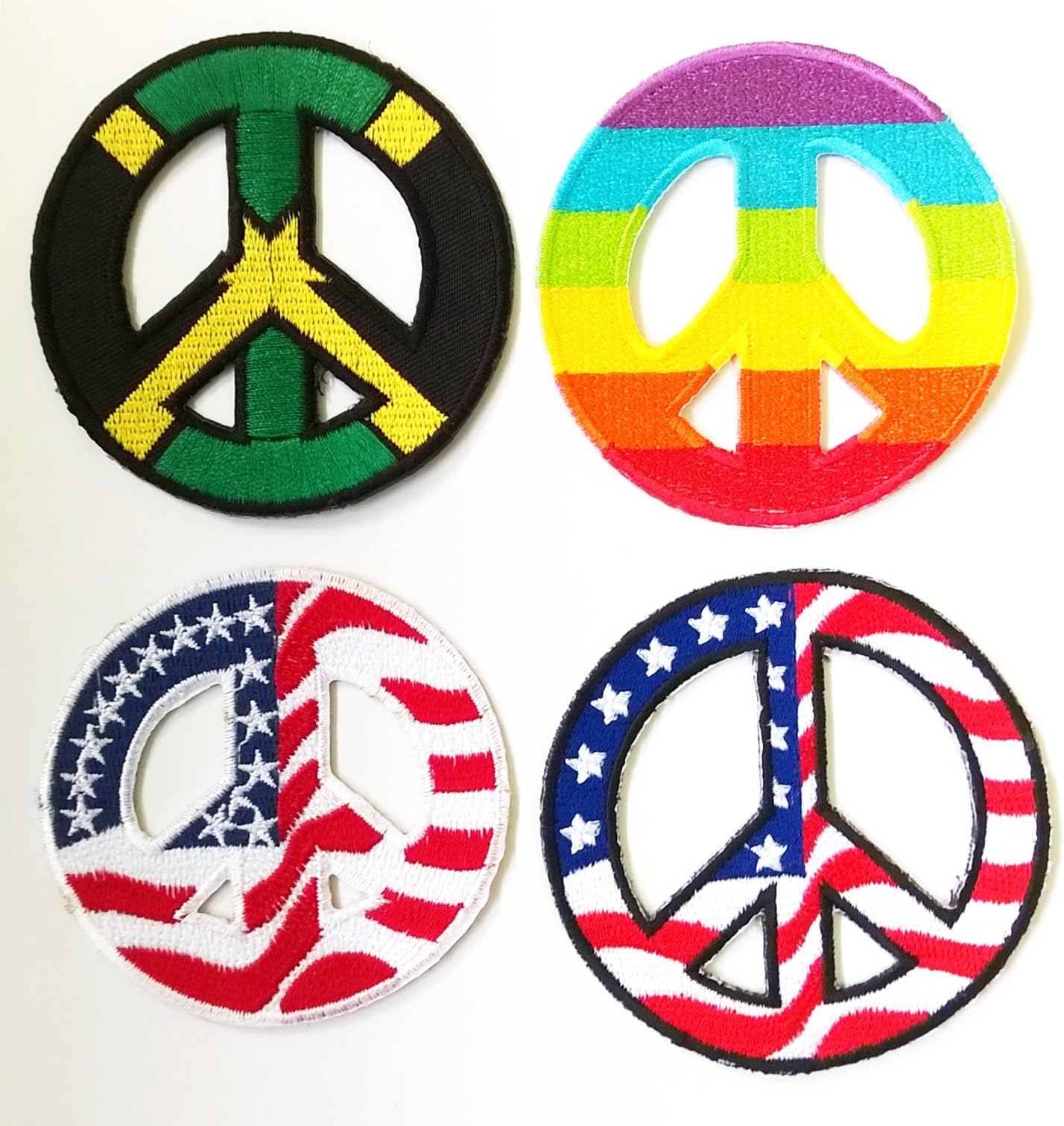 Pack of 4 Peace Sign Embroidered Patch American Flag Anti-war Iron-on Symbol Stars Stripes