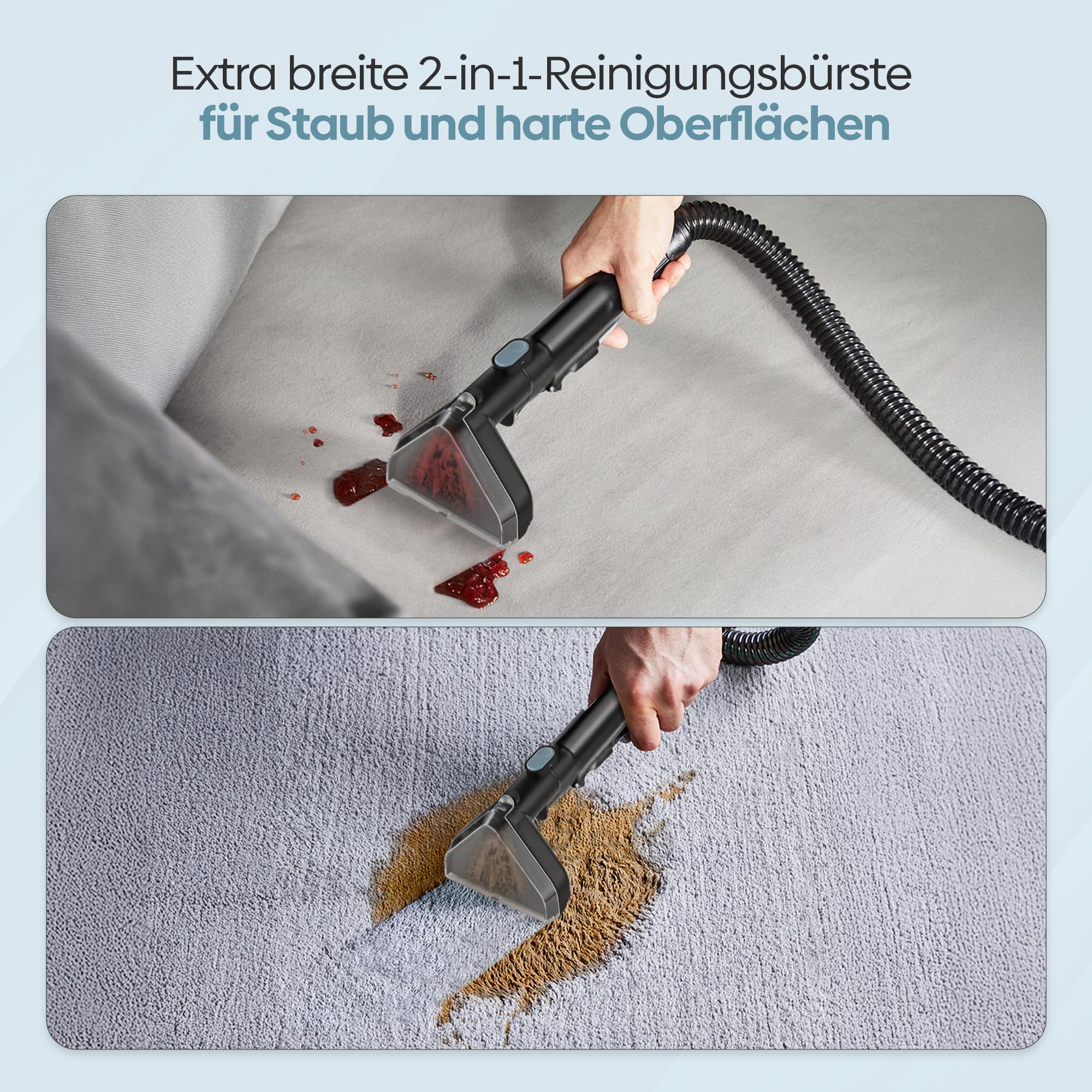 Olvy Teppichreiniger 2.0 - Leistungsstarker 17.000 PA Fleckenentferner mit 1,6m Schlauch, 4m Kabel, Selbstreinigungsfunktion & 500ml Reinigungsmittel - Teppich, Sofa, Matratze & Auto
