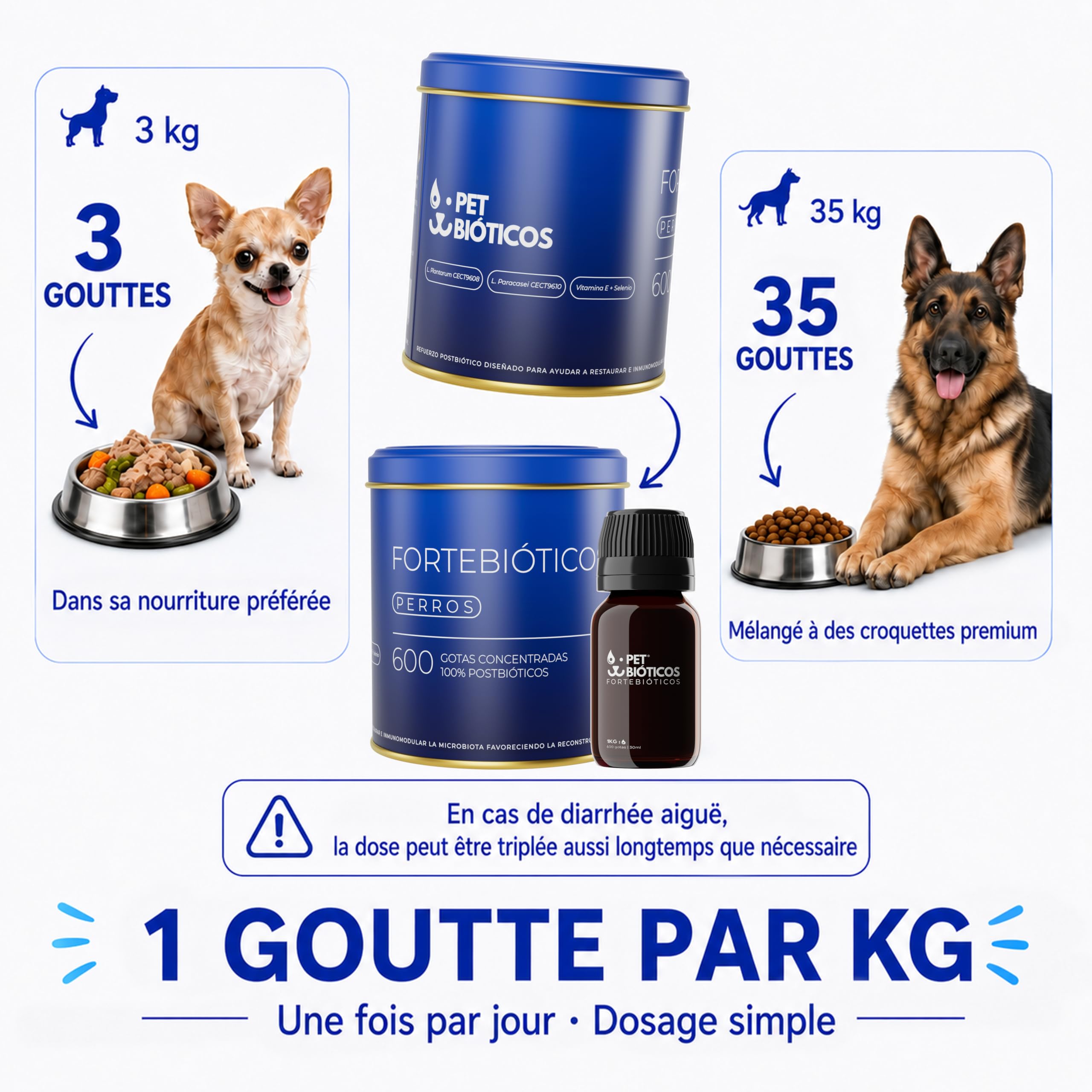 Fortebióticos Chien 600 Gouttes 30 ML - Complement Alimentaire Chien Postbiotique - Alternative aux Probiotique Chien et Probiotiques Chien - Flore Intestinale Microbiote, Hygiène et Santé du Chien