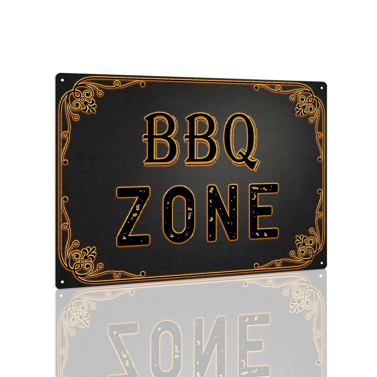 SMAZDFXX Retro Meta Metal BBQ Sign Wall Decor BBQ Zone Retro Kitchen Metal Signs Grill Barbecue Sign for Outdoor Backyard Kitchen Wall Art Decoration-Tin Painting 8"x12"