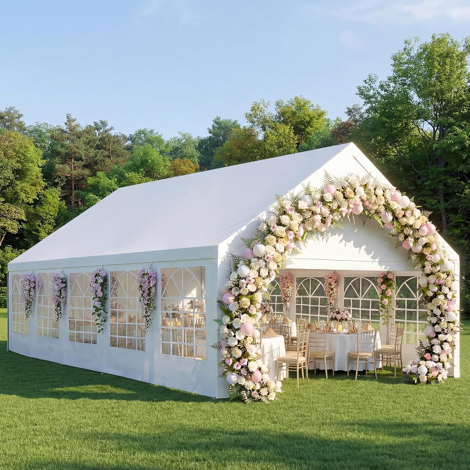 Party Tent 16x32ft Heavy Duty Outdoor Canopy White Wedding Tent with Removable Sidewalls, Large Outdoor Event Shelter for BBQ, Backyard Parties, Receptions & Grand Catering