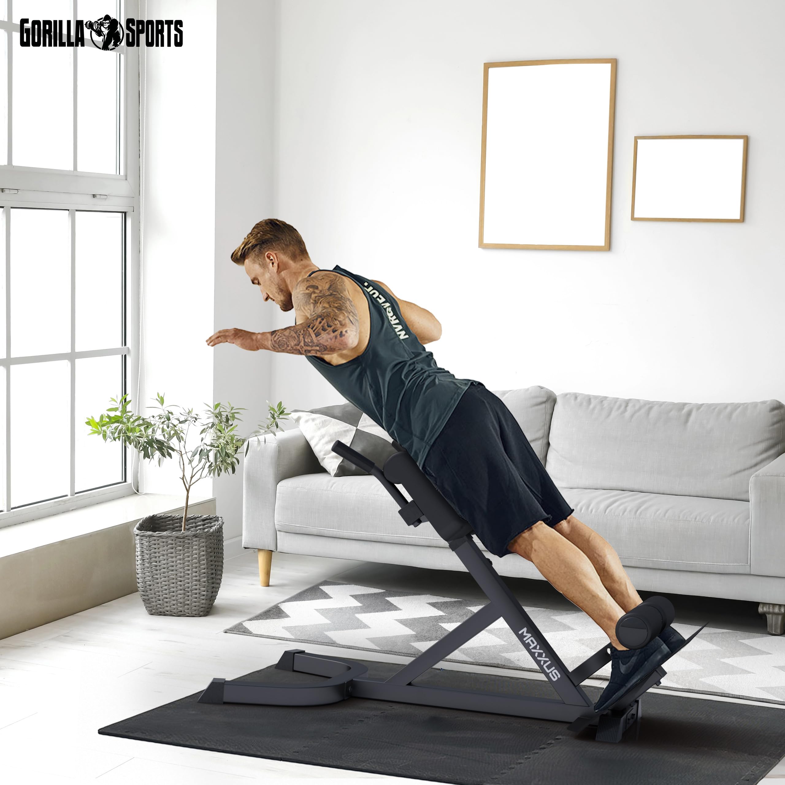 MAXXUS Panca Romana Palestra – Panca Hyperextension, Panca Addominali Regolabile – Struttura Robusta in Acciaio – Imbottiture Extra Spesse – Attrezzi Palestra Casa per Schiena, Core e Glutei, Home Gym