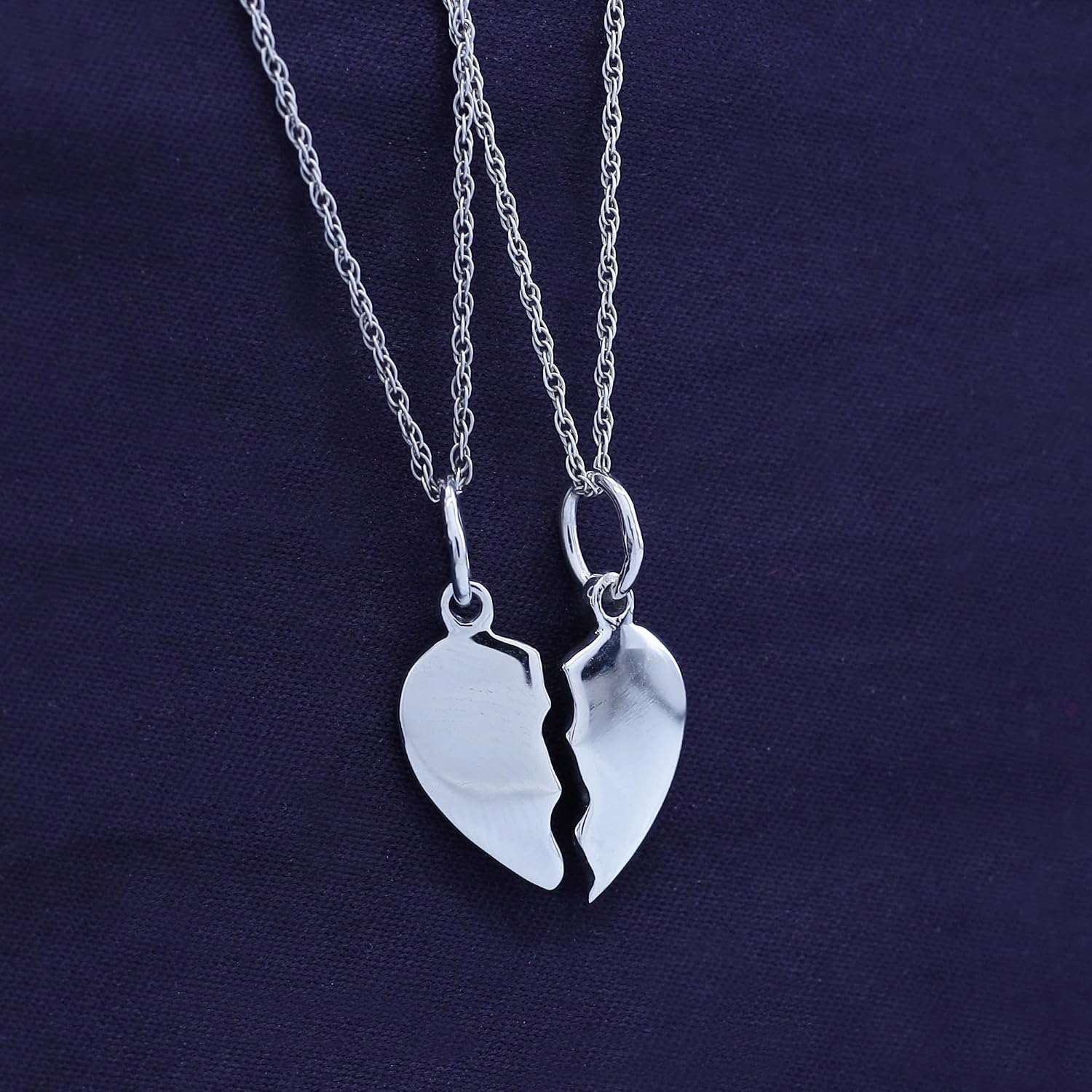 AFFY Split Plain Broken Half Heart Pendant Necklace in 14K Gold Over Sterling Silver for Couples
