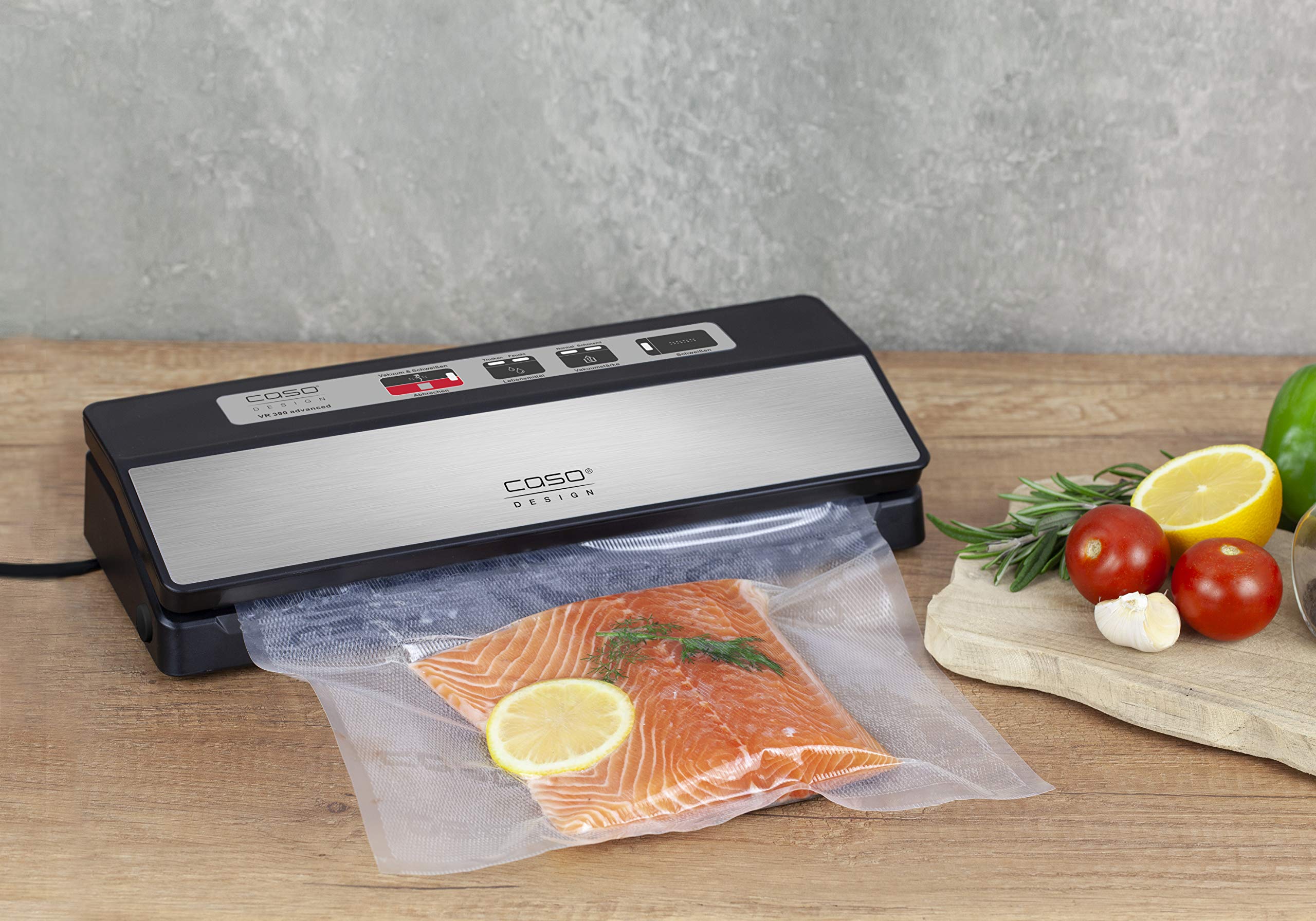 CASO 1522 VR 390 advanced Vakuumierer, Folienschweißgerät, inkl. 10 Profi- Folienbeutel & Profi- Vakuumfolien Set 1 /BPA-frei, sehr stark, reißfest, kochfest, 1235