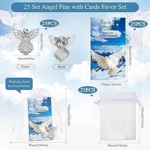 Miniatura 2 de Geosar Juego de 25 pines conmemorativos de ángel, fichas de bolsillo funerarias, guardián, ángel, tarjetas de poema con bolsas de organza, regalos