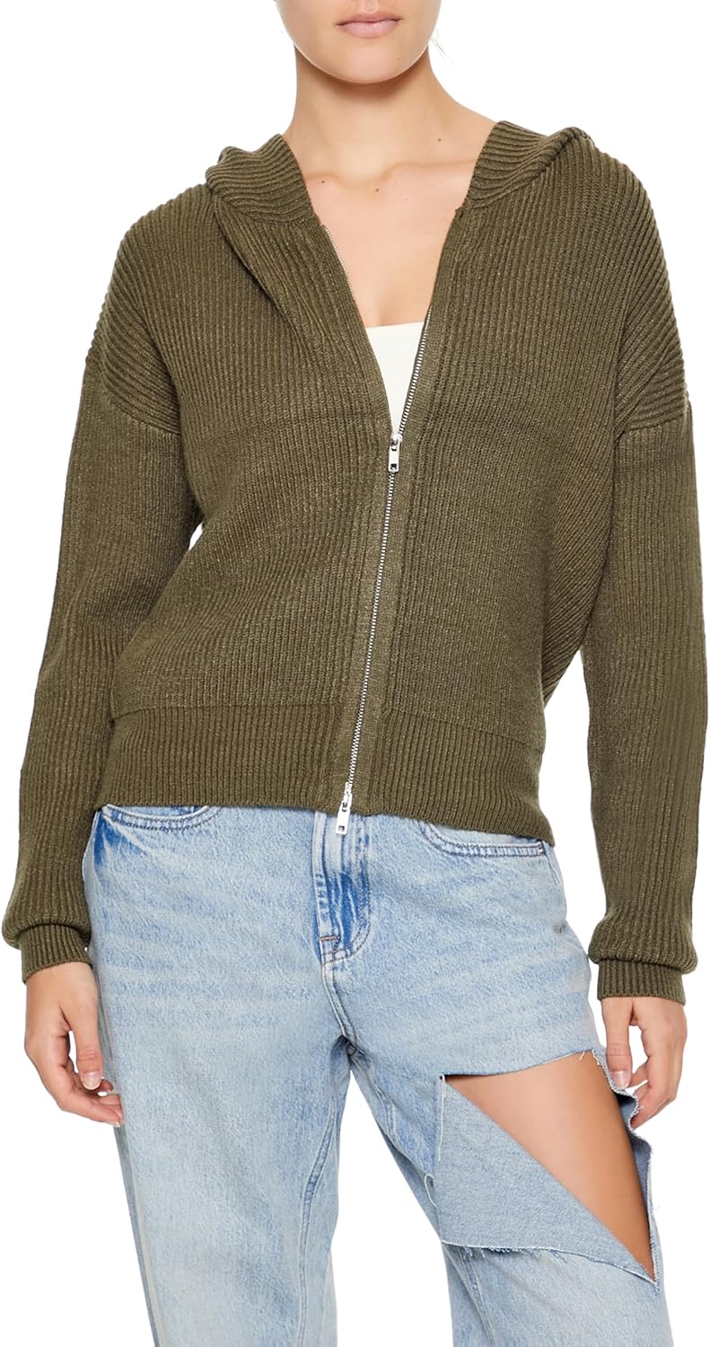 Forever 21 Womens Hooded Zip-up Sweater