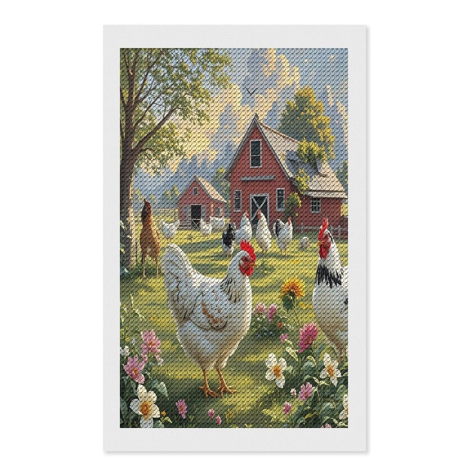 FekiLoot Chickens and Farm Diamond Painting Kits for Adults Full Round Drill Diamond Art Kits for Beginners 5D DIY Diamond Dots Paintings Diamonds Pictures Gem Art Home Wall Decor 12"x20"