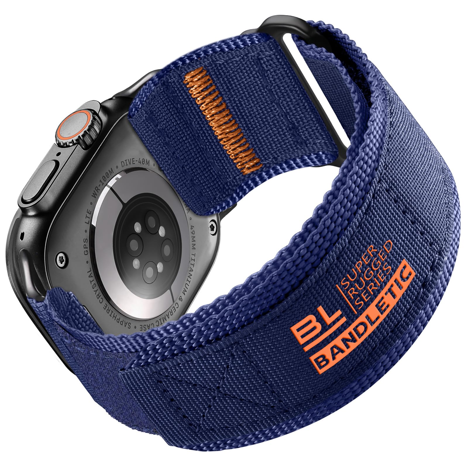 Bandletic Rugged Nylon Bands Compatible with Apple Watch Ultra 2 Band 49mm Men, Soft Tactical Adjustable Woven Wristbands Sport Loop Strap for iWatch Series 10 46mm, 9 8 7 45mm, SE 6 5 4 44mm, Blue