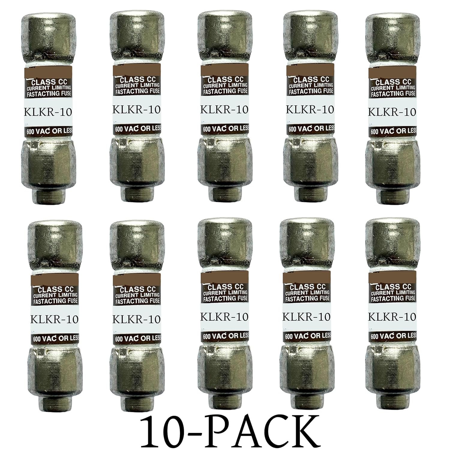 10-Pack New KLKR-10 KLKR-10A KLKR10 600Vac Fast Acting Fuse,KLKR-10A Current Limiting Class CC Rejection Cartridge Fuses
