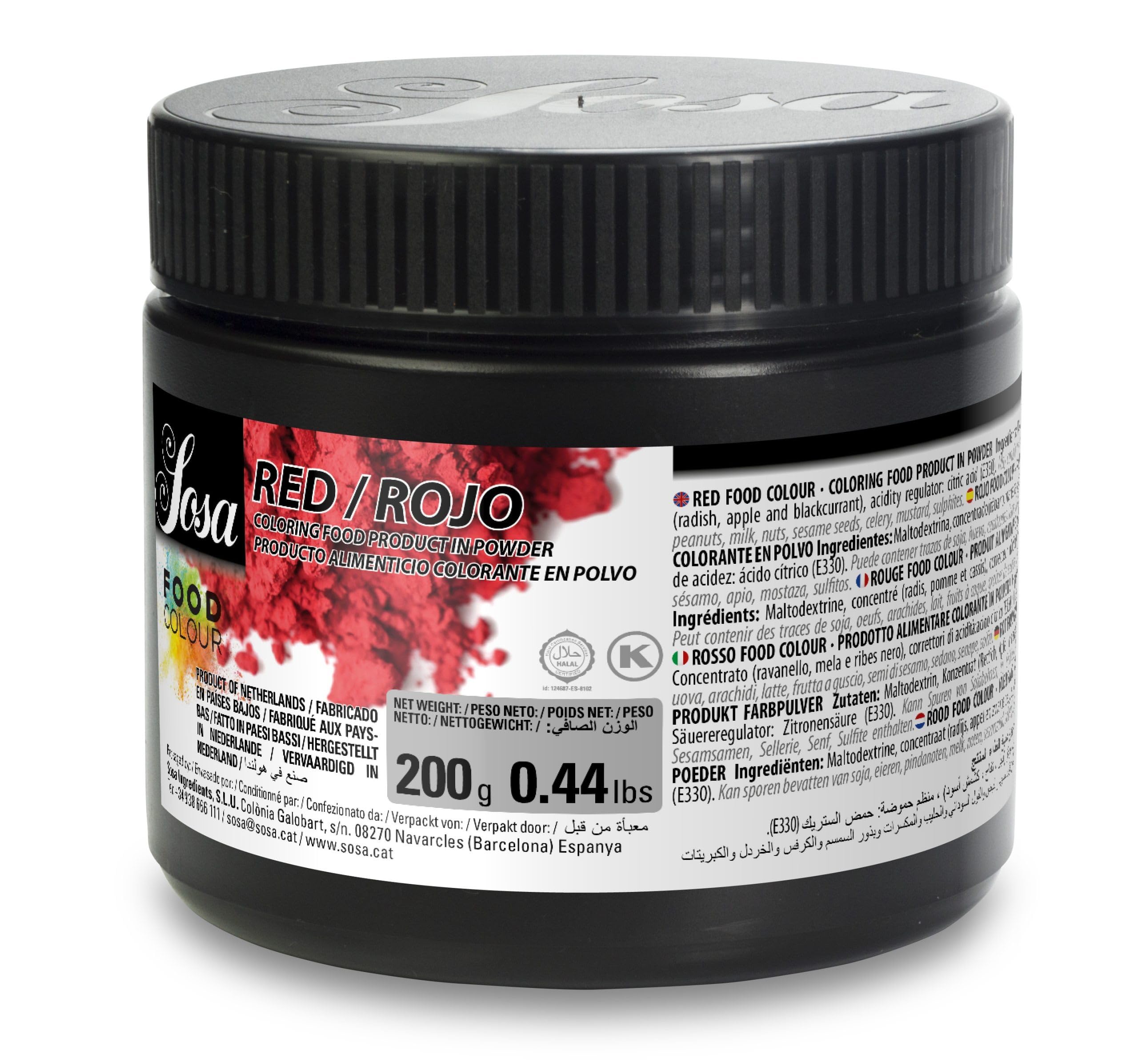 SOSA Colorante Rojo natural en polvo Food Colour - Uso alimentario - Bote 200grs