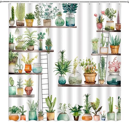 Miniatura 2 de Cortina de ducha con diseño de cactus en maceta, suculentas, casa de campo, rústico, soporte de tela moderna, juego de decoración de baño con