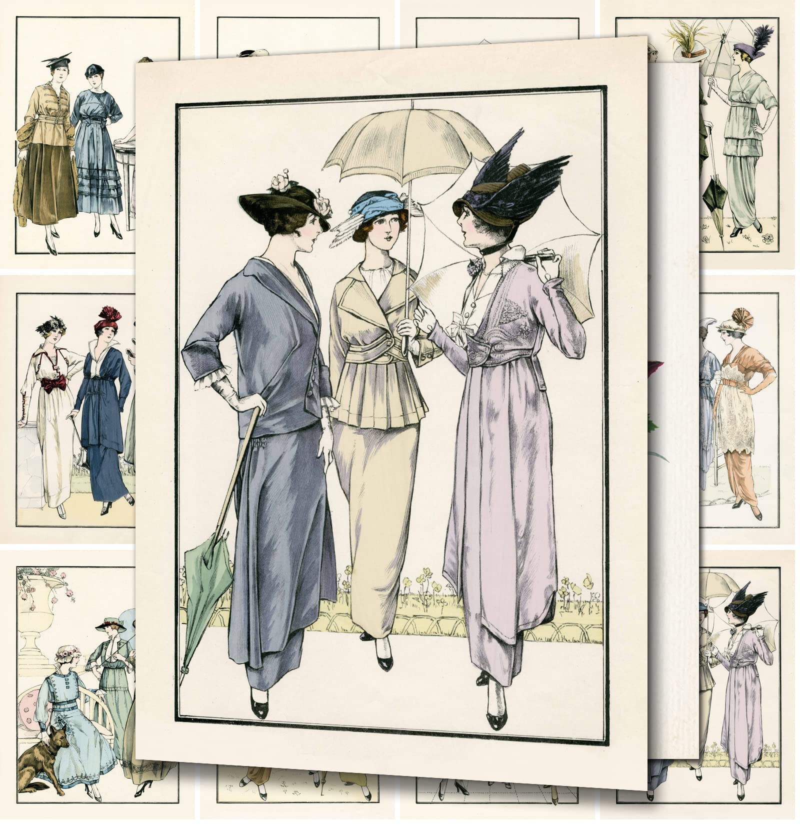 PIXILUV 12 LARGE Greeting Cards for All Occasions ~ Trio's of Elegant Victorian Women in Vintage Fashion ~ Vintage Book Illustration Postcards Reprint